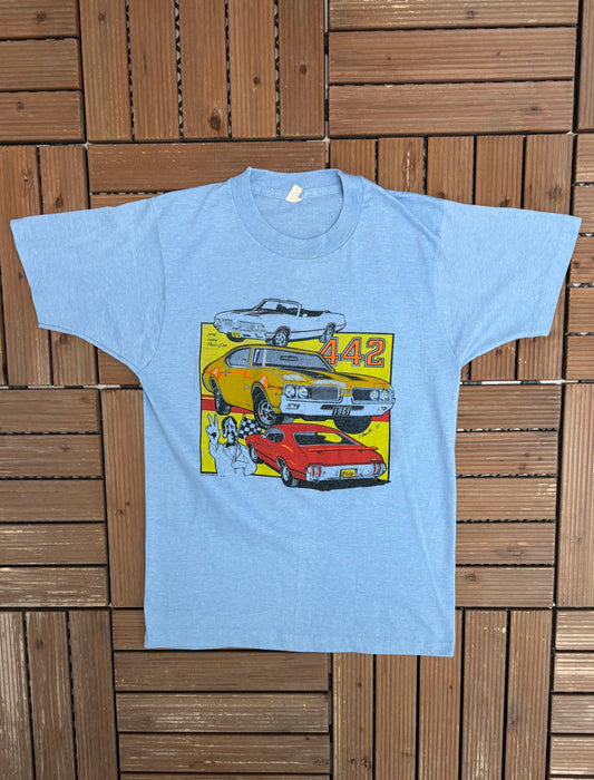 1970 Indy Pace Car Graphic Tee | Size Small | Vintage 1980s Promotional Blue T-Shirt |