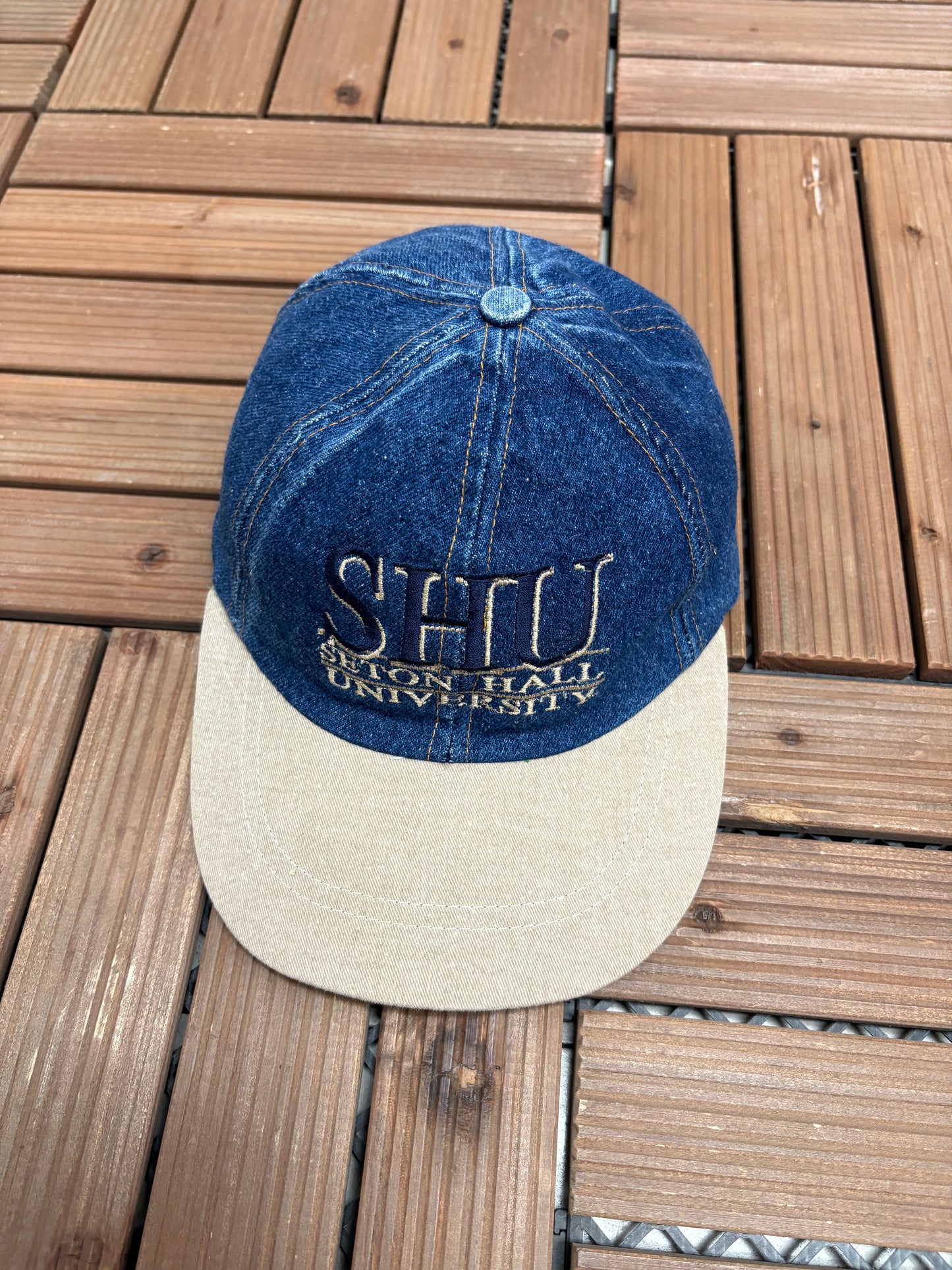 Seton Hall Pirates Graphic Hat | Metal Clasp | Vintage 1990s College Blue Cap |
