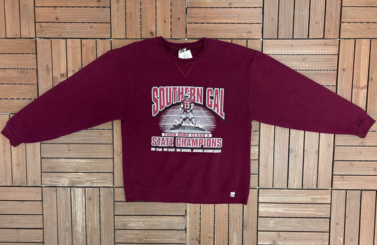 Southern Cal Mustangs 2008 Iowa Class A State Champions Graphic Crewneck | Size Medium | Vintage 2000s Red Sweater |