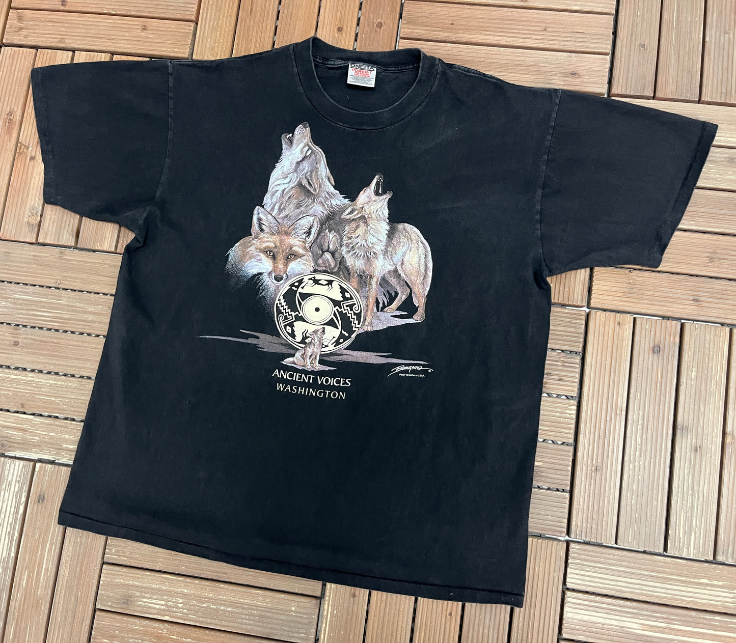 Ancient Voices Washington Graphic Tee | Size X-Large | Vintage 1990s Tourist Black T-Shirt |