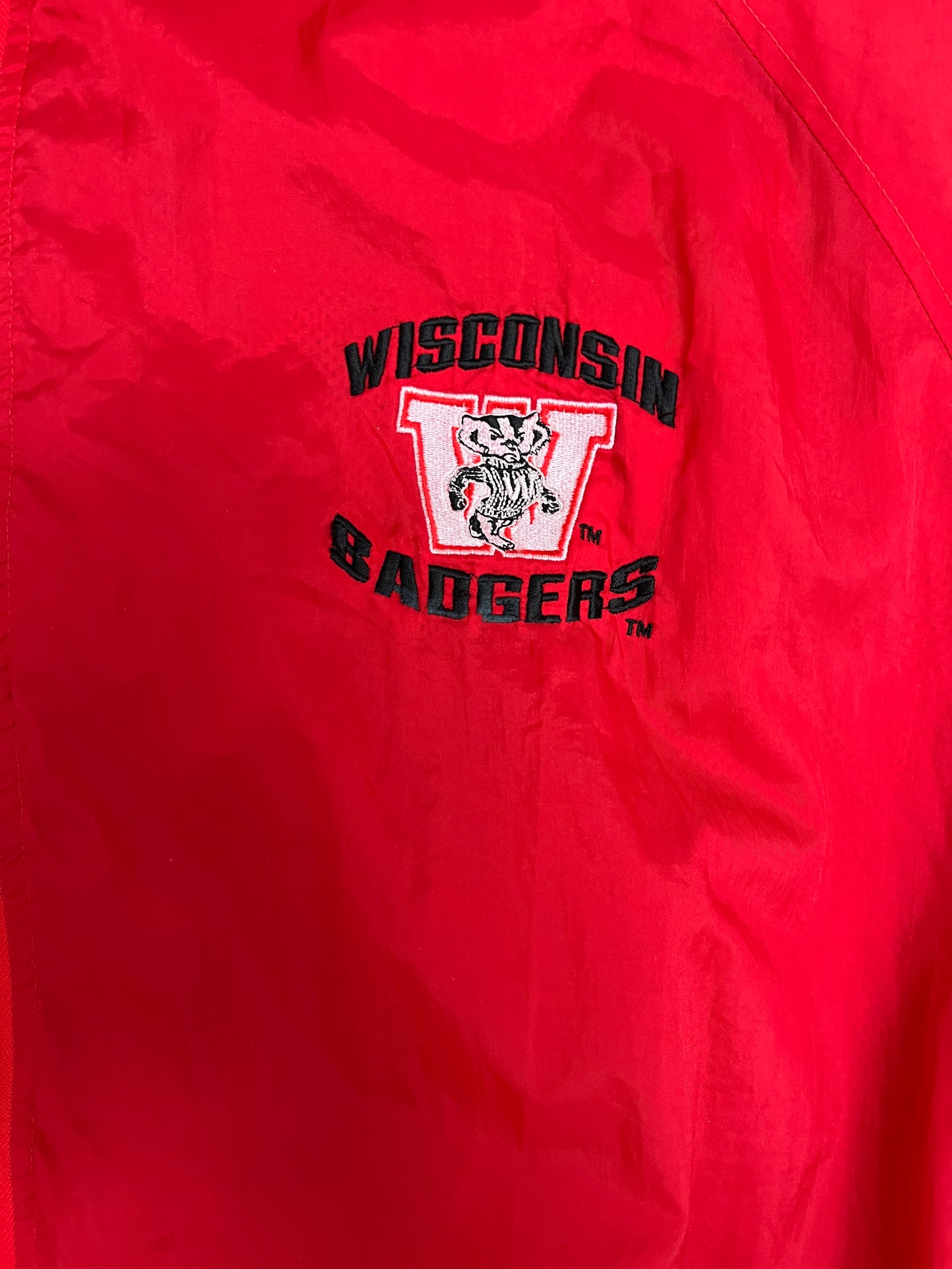 Wisconsin Badgers Graphic Windbreaker Jacket | Size X-Large | Vintage 1990s College Red Jacket |