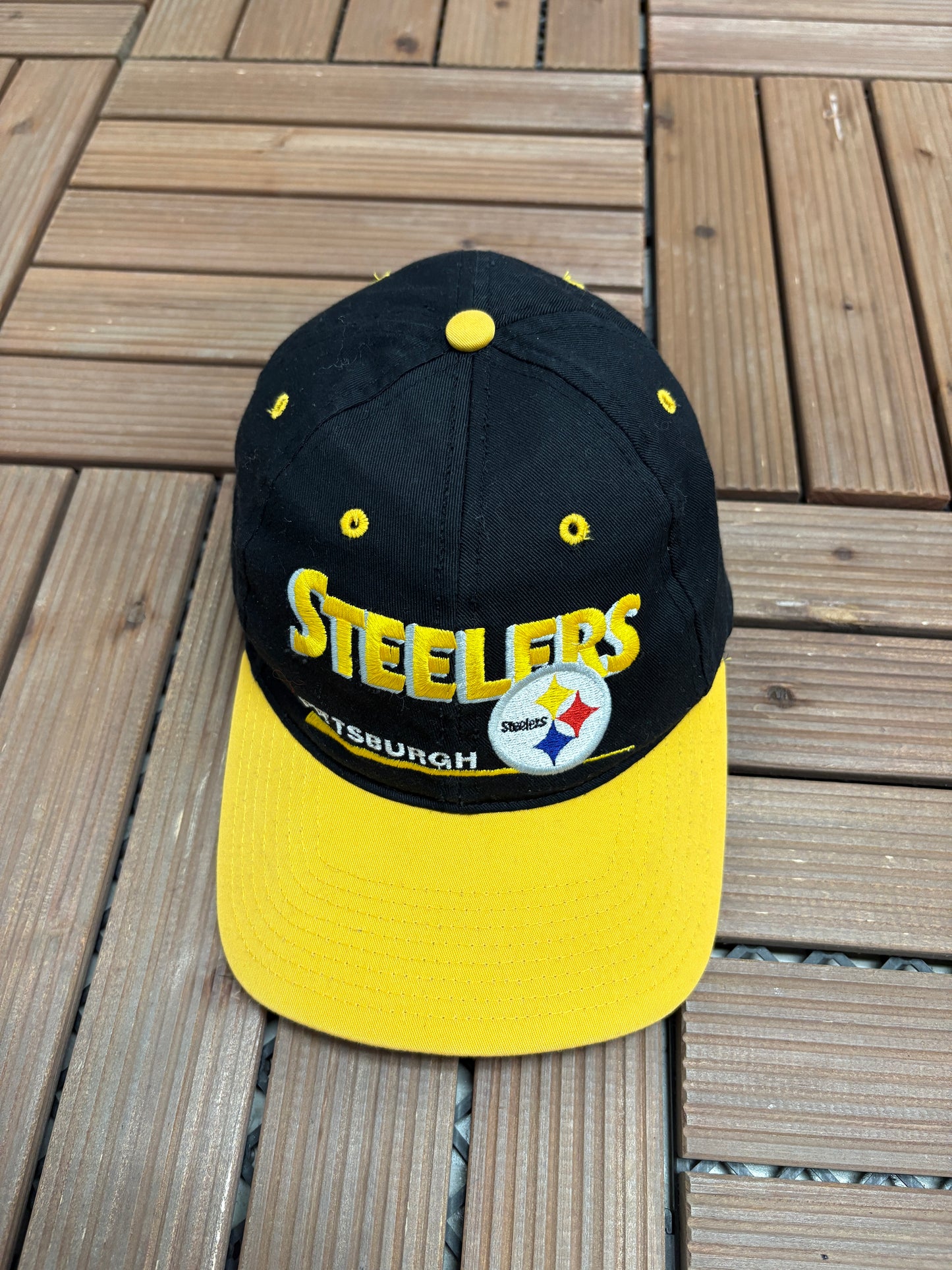 Pittsburgh Steelers Embroidered Graphic Hat | Snap Back | Vintage 2000s NFL Football Black Cap |