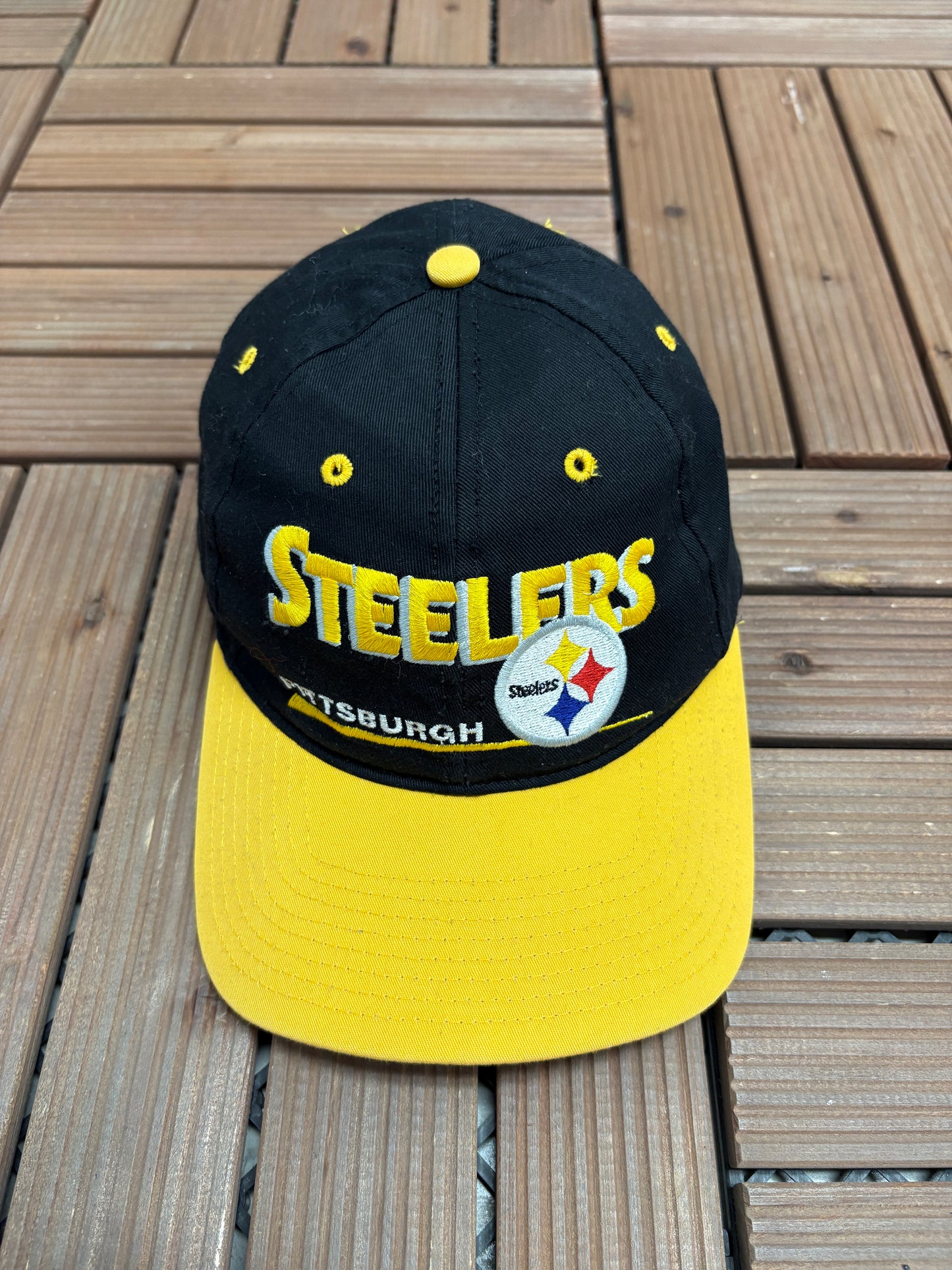 Pittsburgh Steelers Embroidered Graphic Hat | Snap Back | Vintage 2000s NFL Football Black Cap |