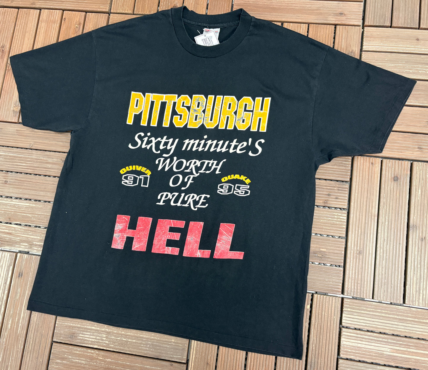 Pittsburgh Steelers Sixty Minutes of Pure Hell Graphic Tee | Size X-Large | Vintage 1990s NFL Football Black T-Shirt |
