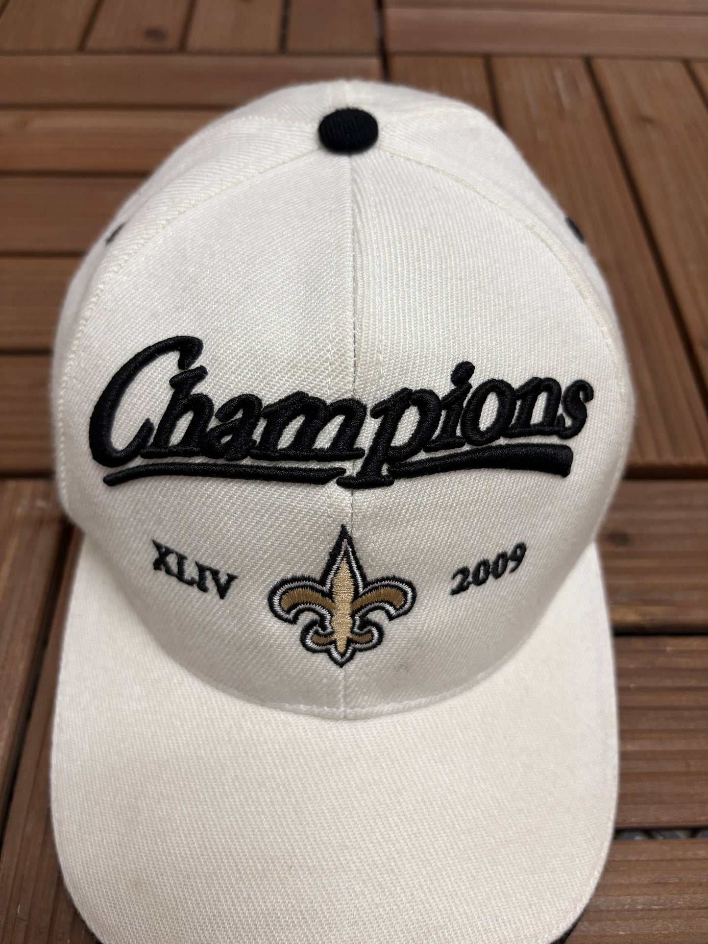 New Orleans Saints Super Bowl XLIV Champions Hat | Strap Back | Vintage 2000s NFL Football White Cap |