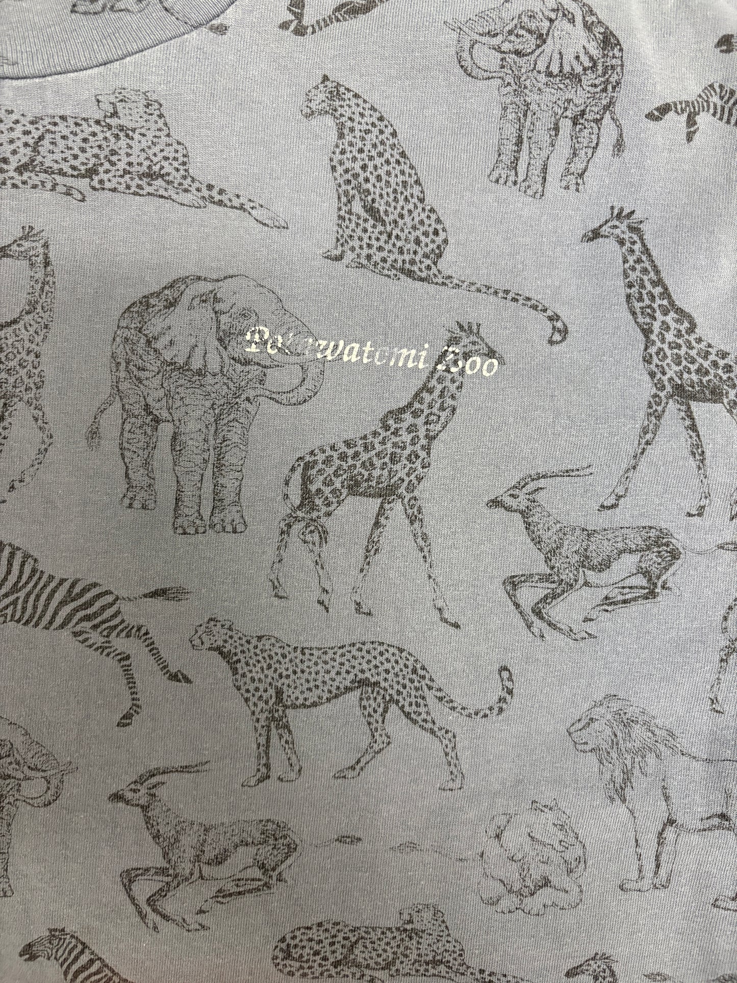 Potawatomi Zoo South Bend, Indiana Graphic Tee | Size X-Large | Vintage 2000s All Over Animal Blue T-Shirt |