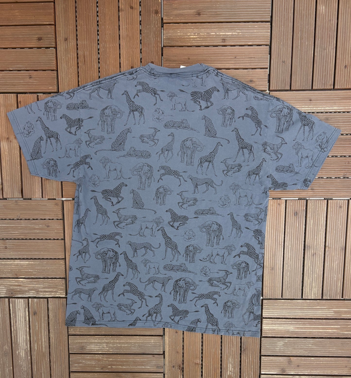 Potawatomi Zoo South Bend, Indiana Graphic Tee | Size X-Large | Vintage 2000s All Over Animal Blue T-Shirt |