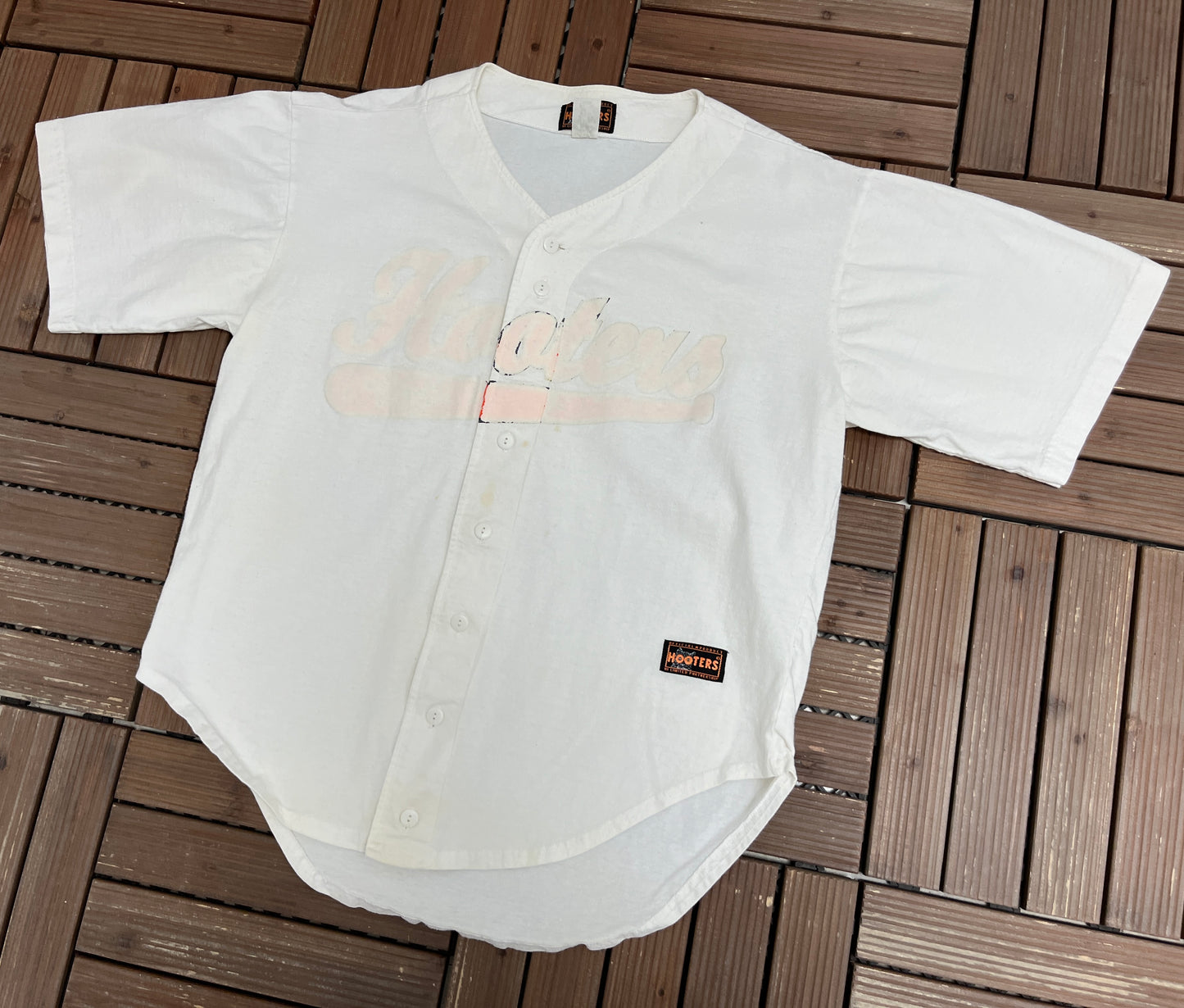 Hooters Baseball Graphic Jersey | Size Large | Vintage 1990s White Promotional Jersey |