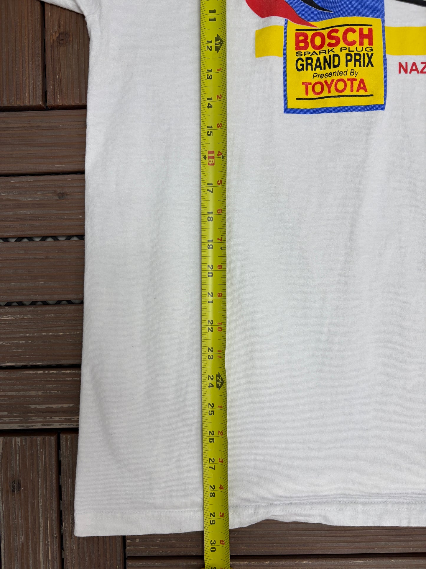 Bosch Spark Plug Grand Prix 1998 Graphic Tee | Size X-Large | Vintage 1990s Racing Promotional White T-Shirt |