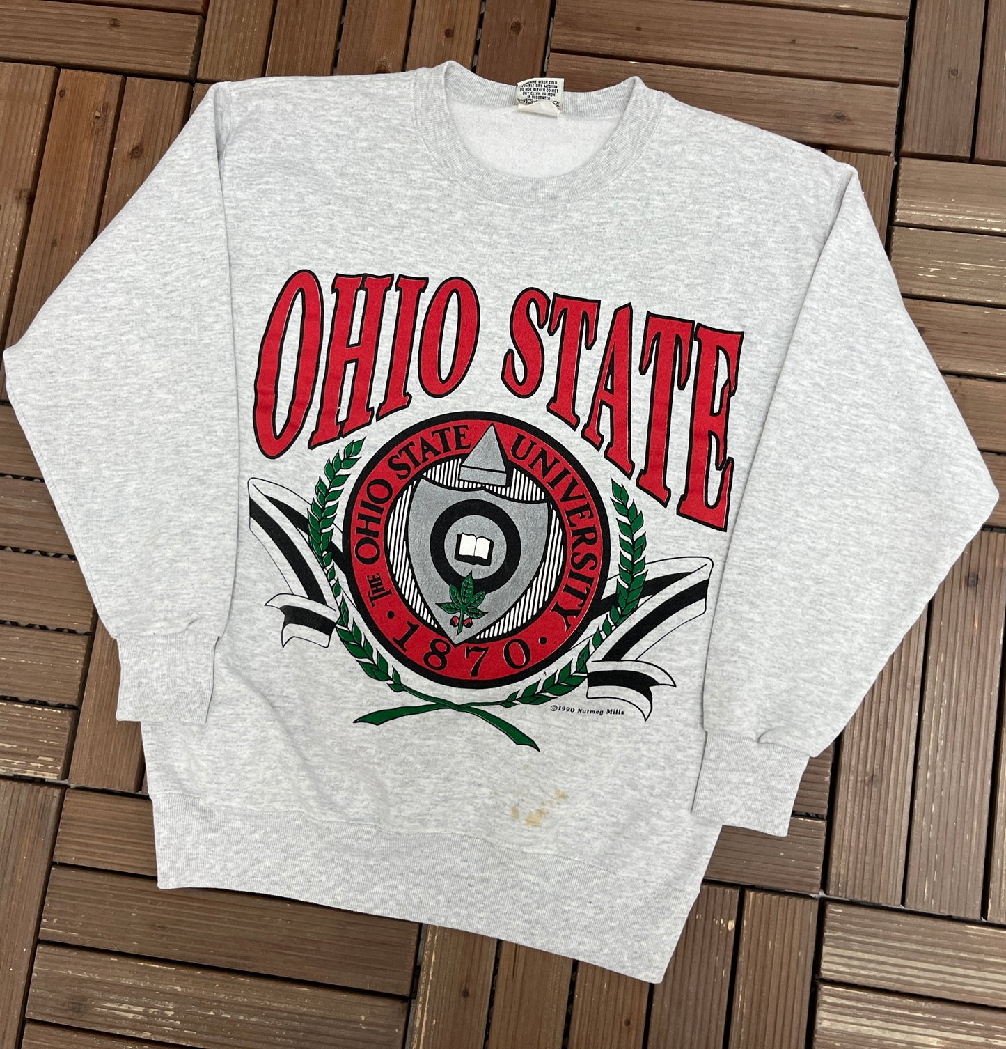 Ohio State Buckeyes Graphic Crewneck | Size Medium | Vintage 1990s College Football Grey Sweater |