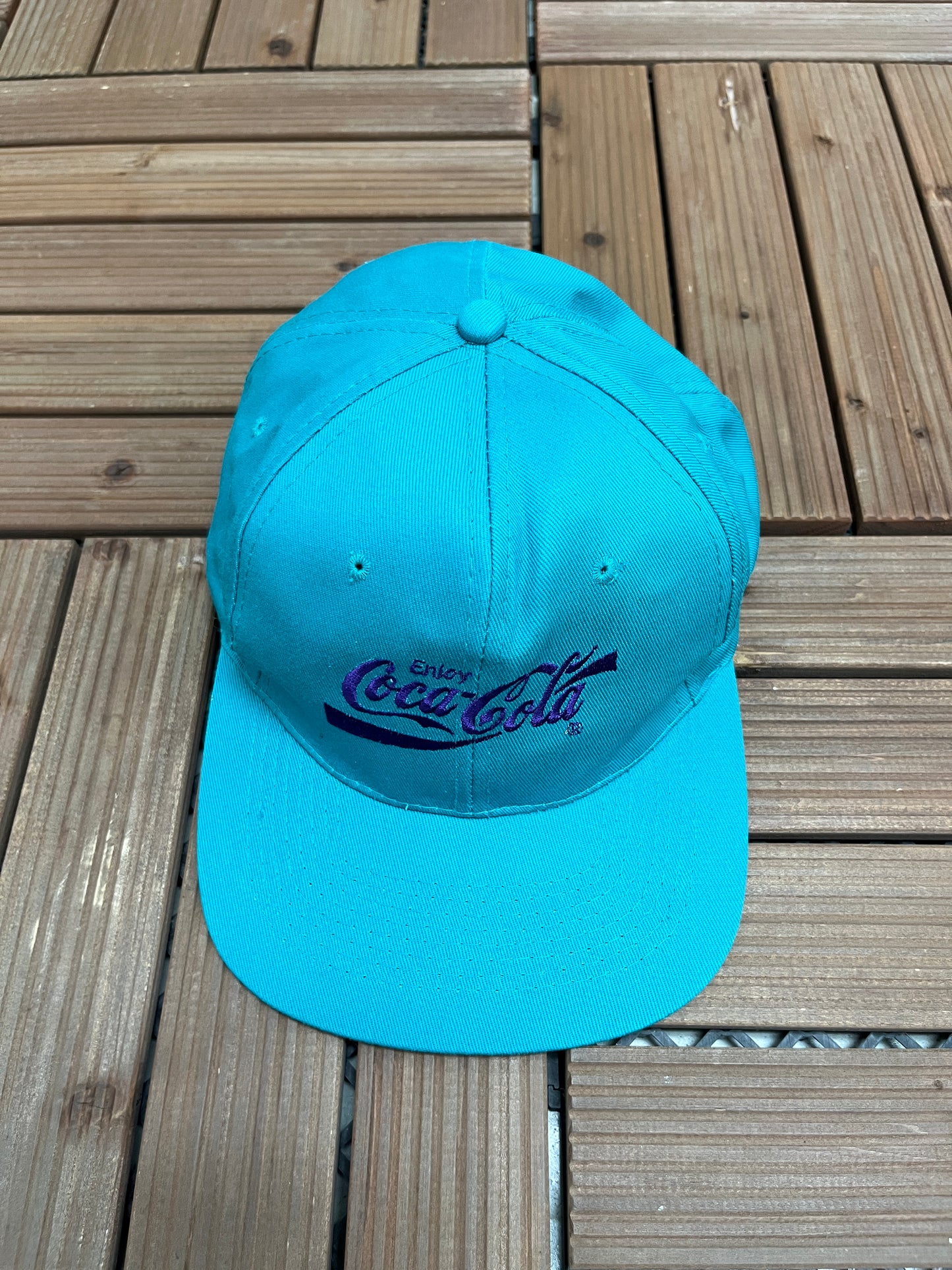Coca-Cola Embroidered Graphic Hat | Snap Back | Vintage 1990s Promotional Teal Cap |