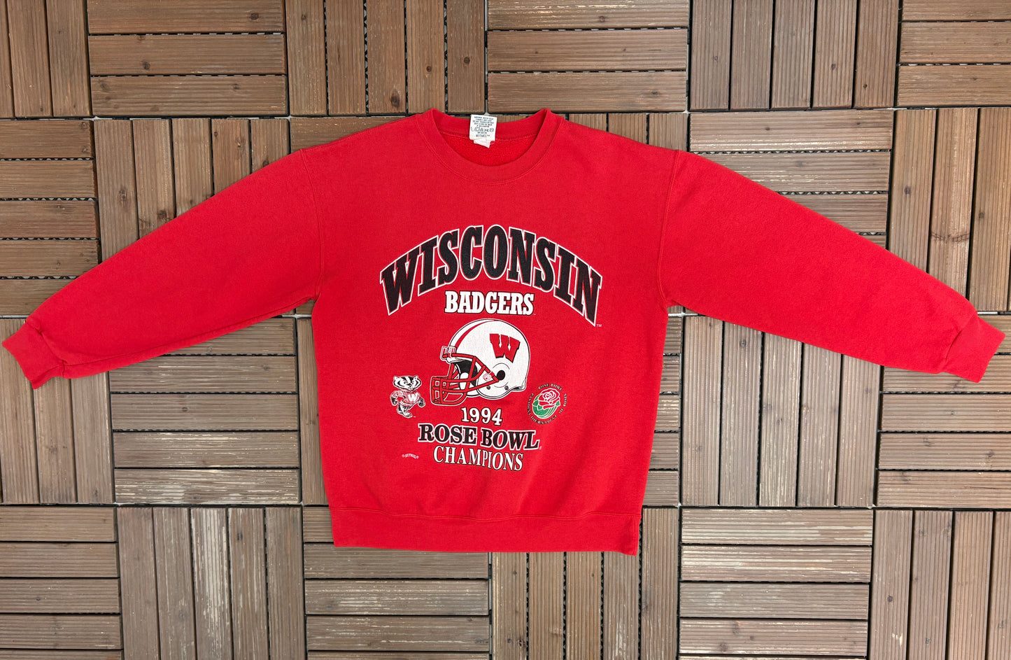 Wisconsin Badgers Rose Bowl 1994 Champions Graphic Crewneck | Size Medium | Vintage 1990s College Red Sweater |