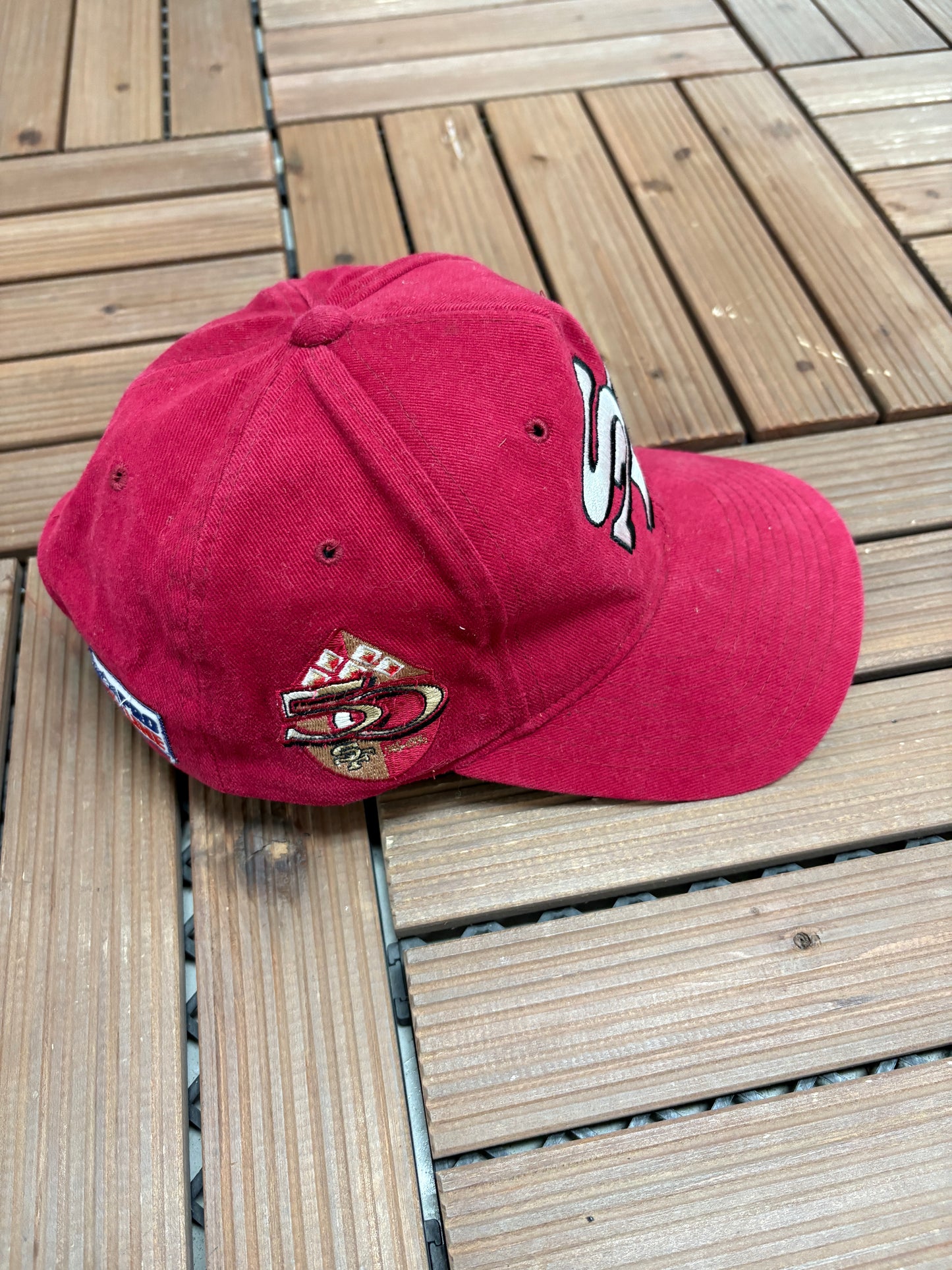 San Francisco 49ers Graphic Hat | Snap Back | Vintage 1990s NFL Football Red Cap |