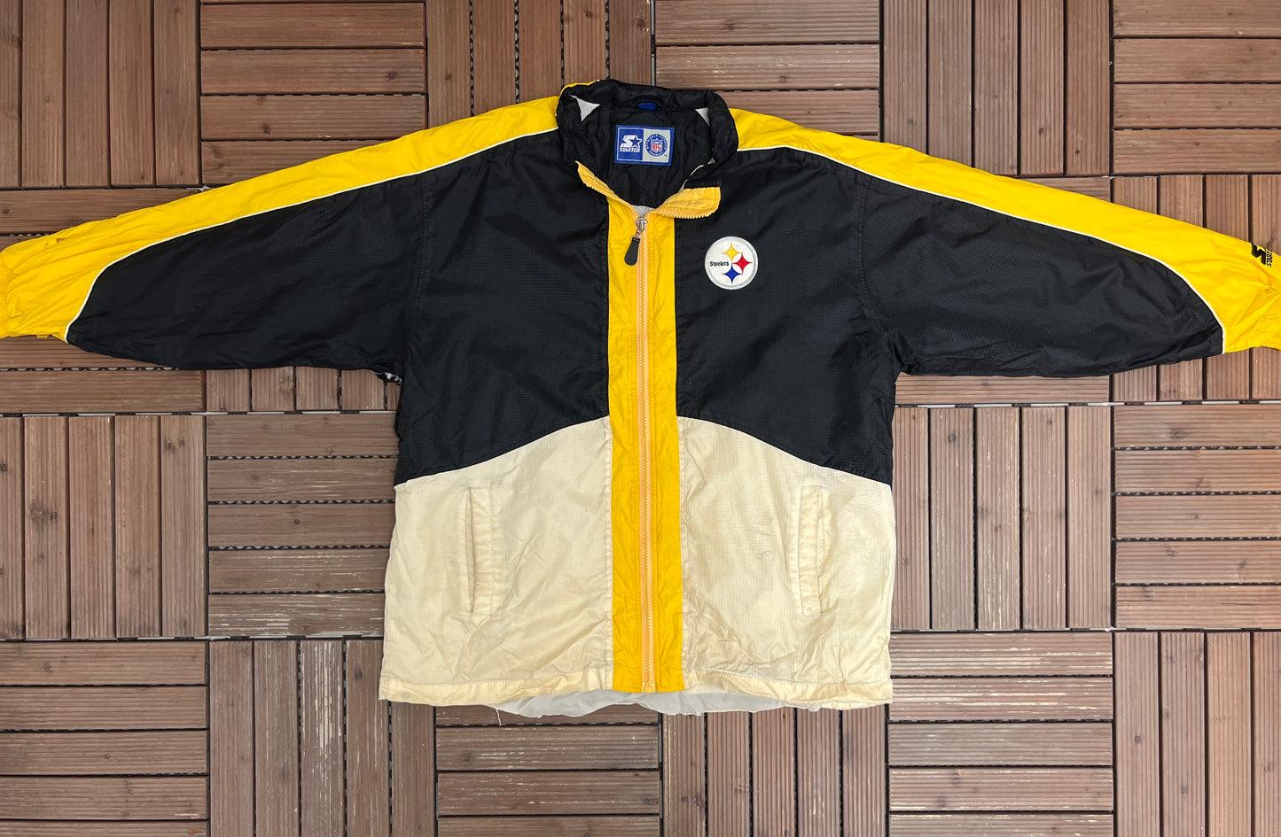 Pittsburgh Steelers Stitched Graphic Windbreaker | Size XX-Large | Vintage 1990s NFL Football Black Jacket |