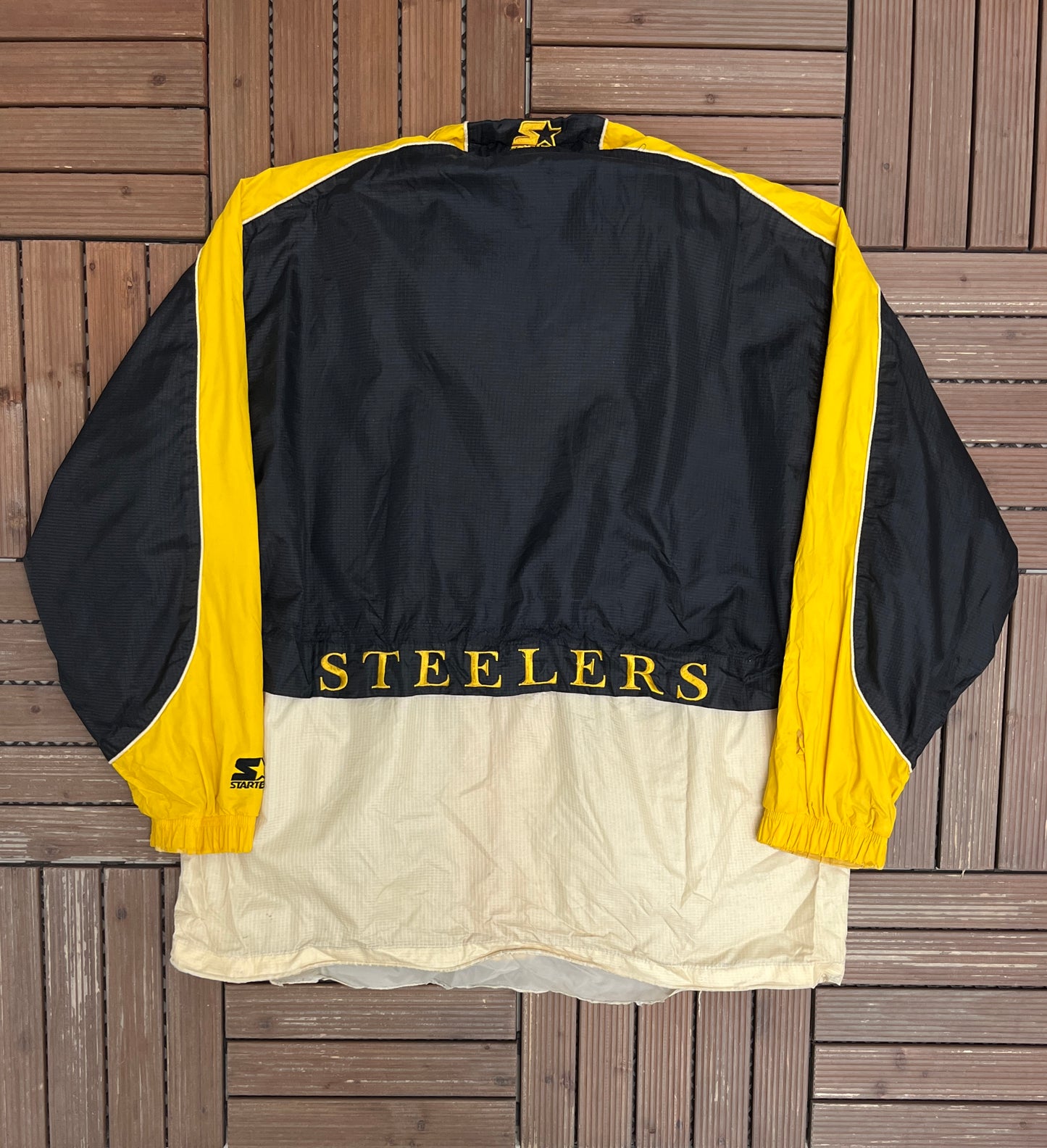 Pittsburgh Steelers Stitched Graphic Windbreaker | Size XX-Large | Vintage 1990s NFL Football Black Jacket |