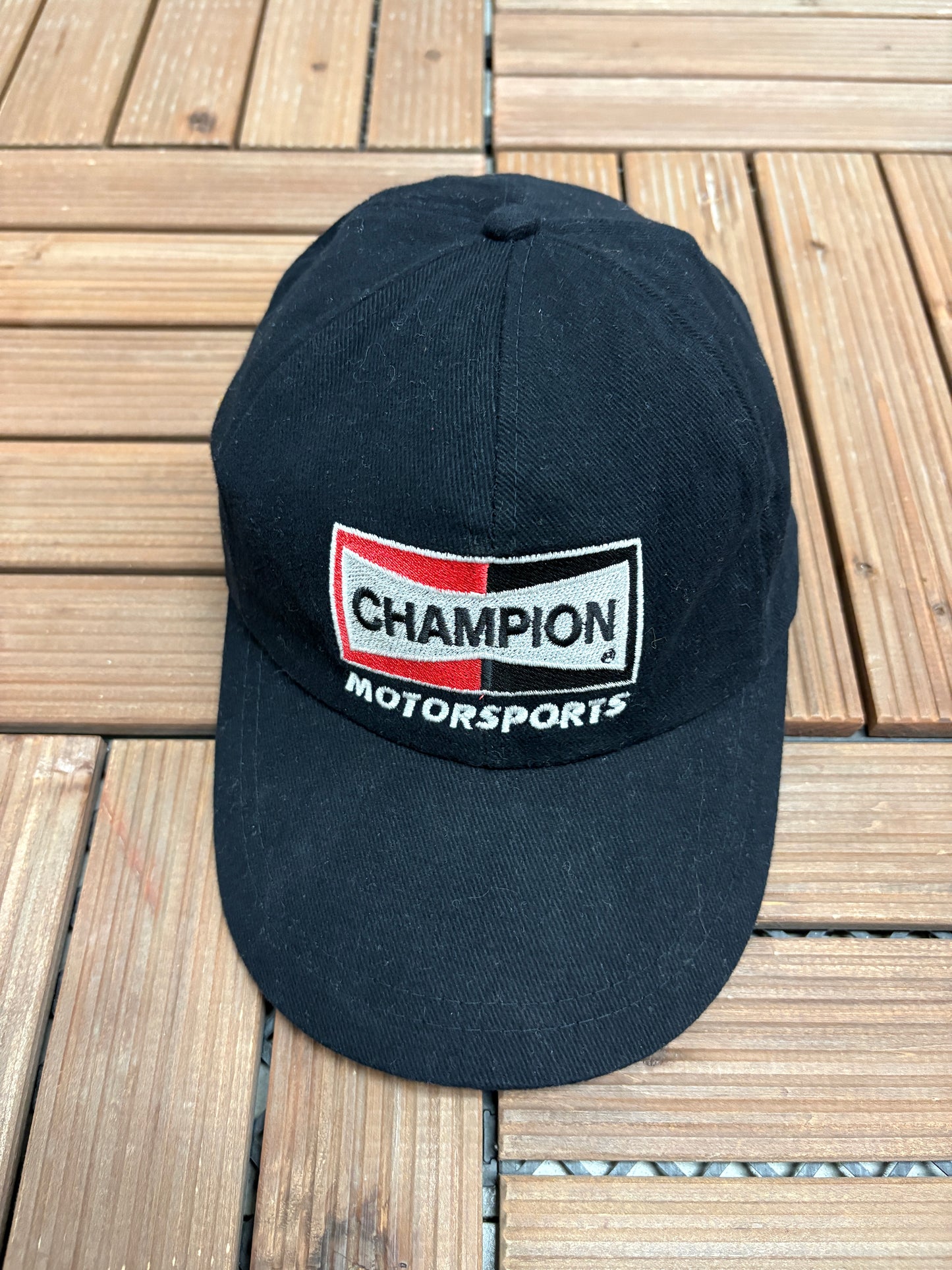 Champion Motorsports Crew Graphic Hat | Metal Clasp | Vintage 2000s Racing Black Cap |
