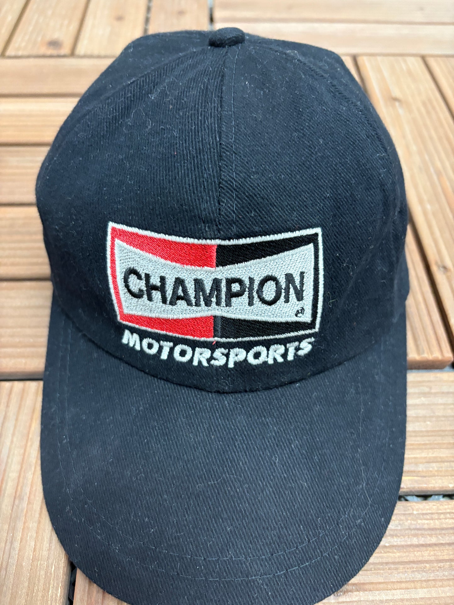 Champion Motorsports Crew Graphic Hat | Metal Clasp | Vintage 2000s Racing Black Cap |