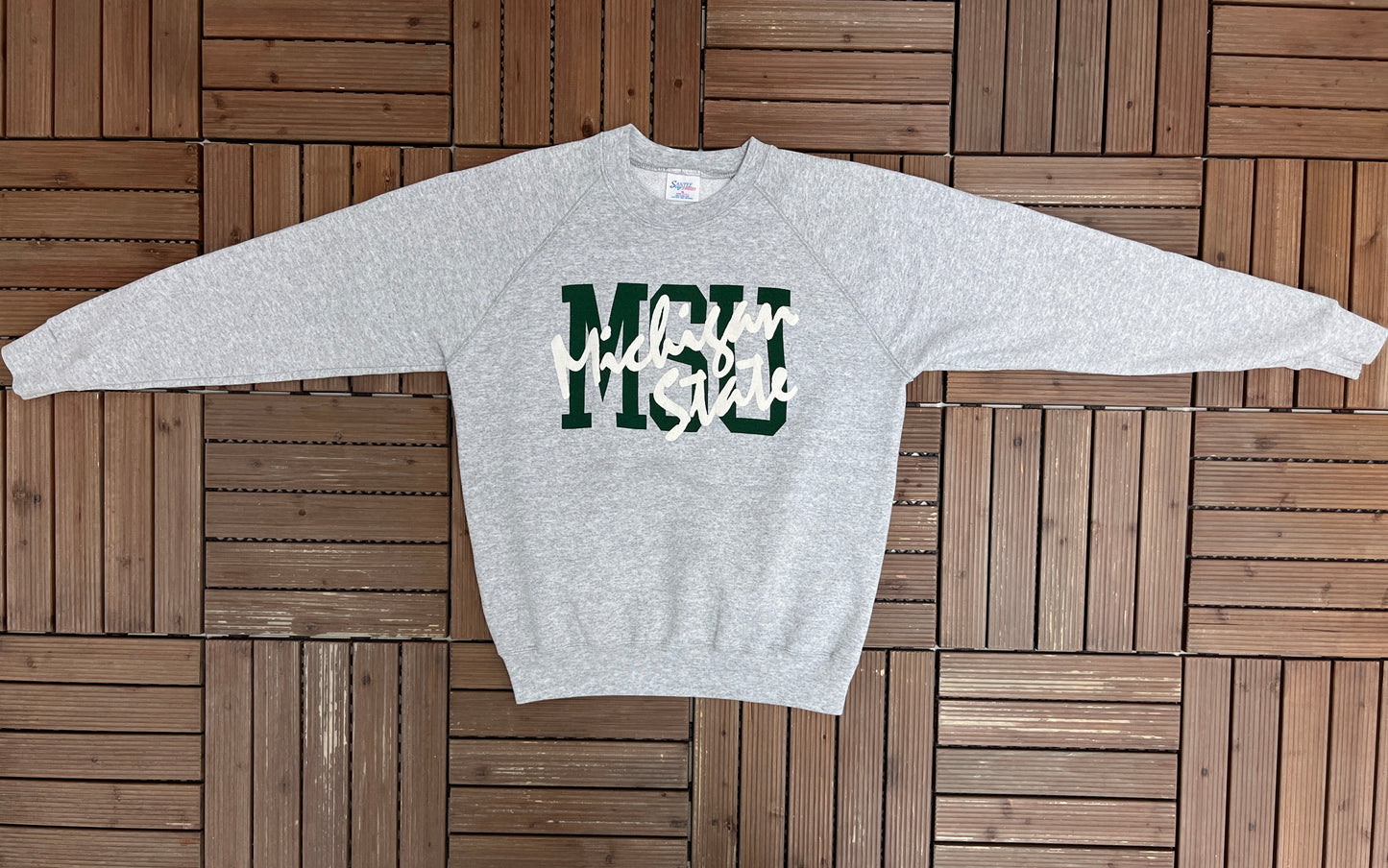 Michigan State Spartans Graphic Crewneck | Size X-Large | Vintage 1990s College Sports Grey Sweater |