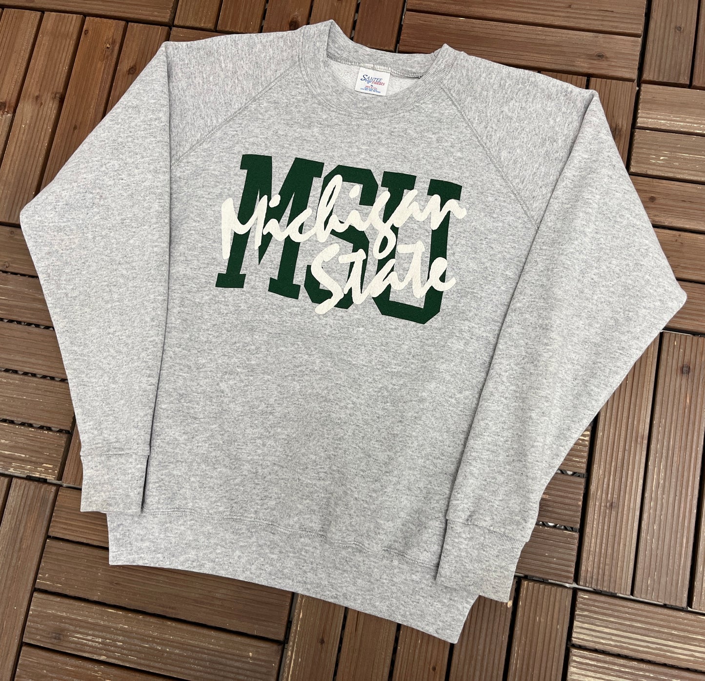 Michigan State Spartans Graphic Crewneck | Size X-Large | Vintage 1990s College Sports Grey Sweater |