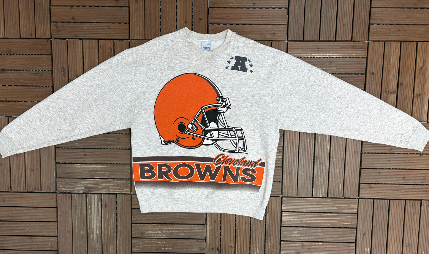 Cleveland Browns Graphic Crewneck | Size X-Large | Vintage 1990s NFL Football Grey Sweater |