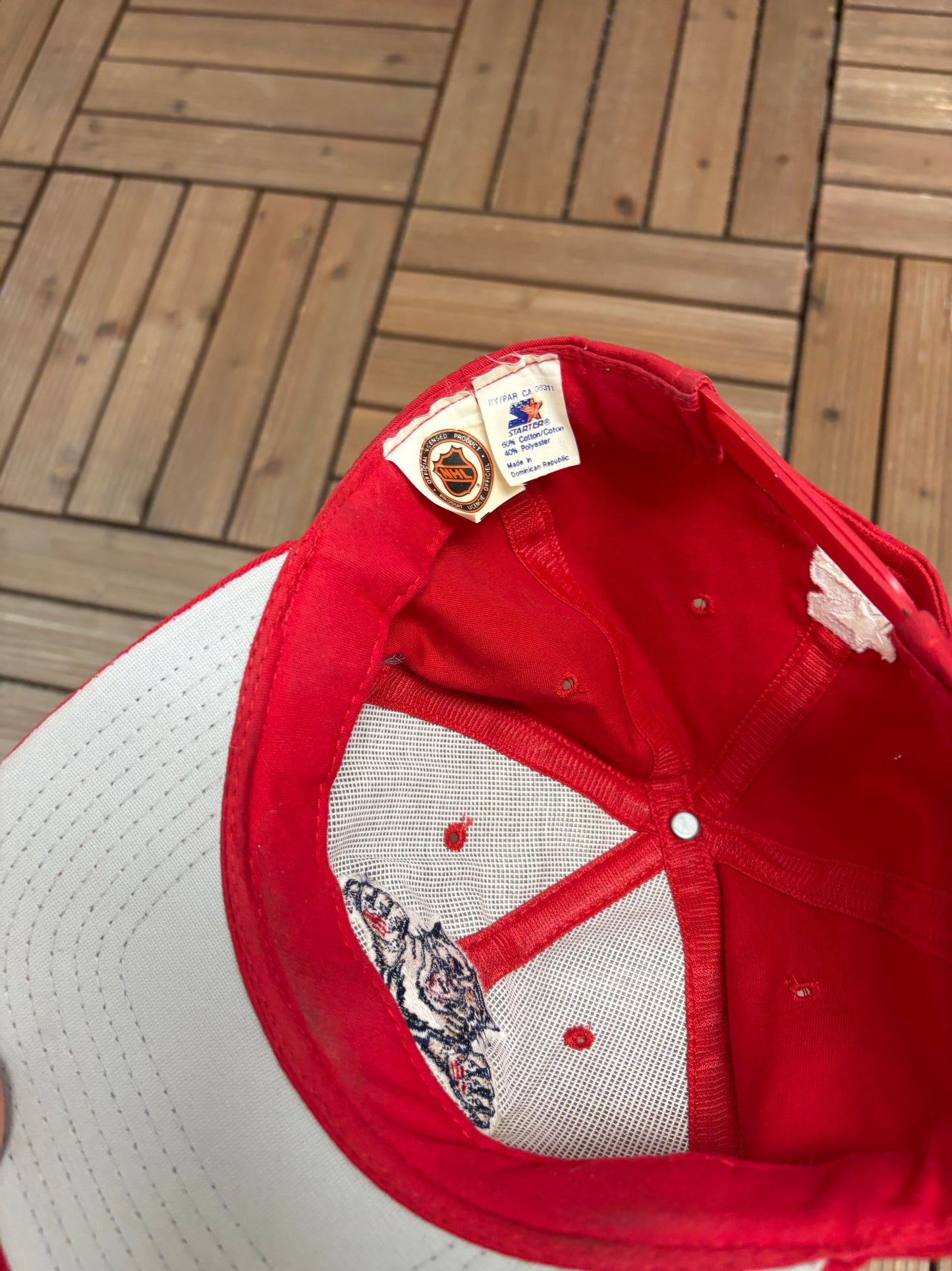 Florida Panthers Embroidered Graphic Hat | Snap Back | Vintage 1990s Starter NHL Hockey Red Cap |