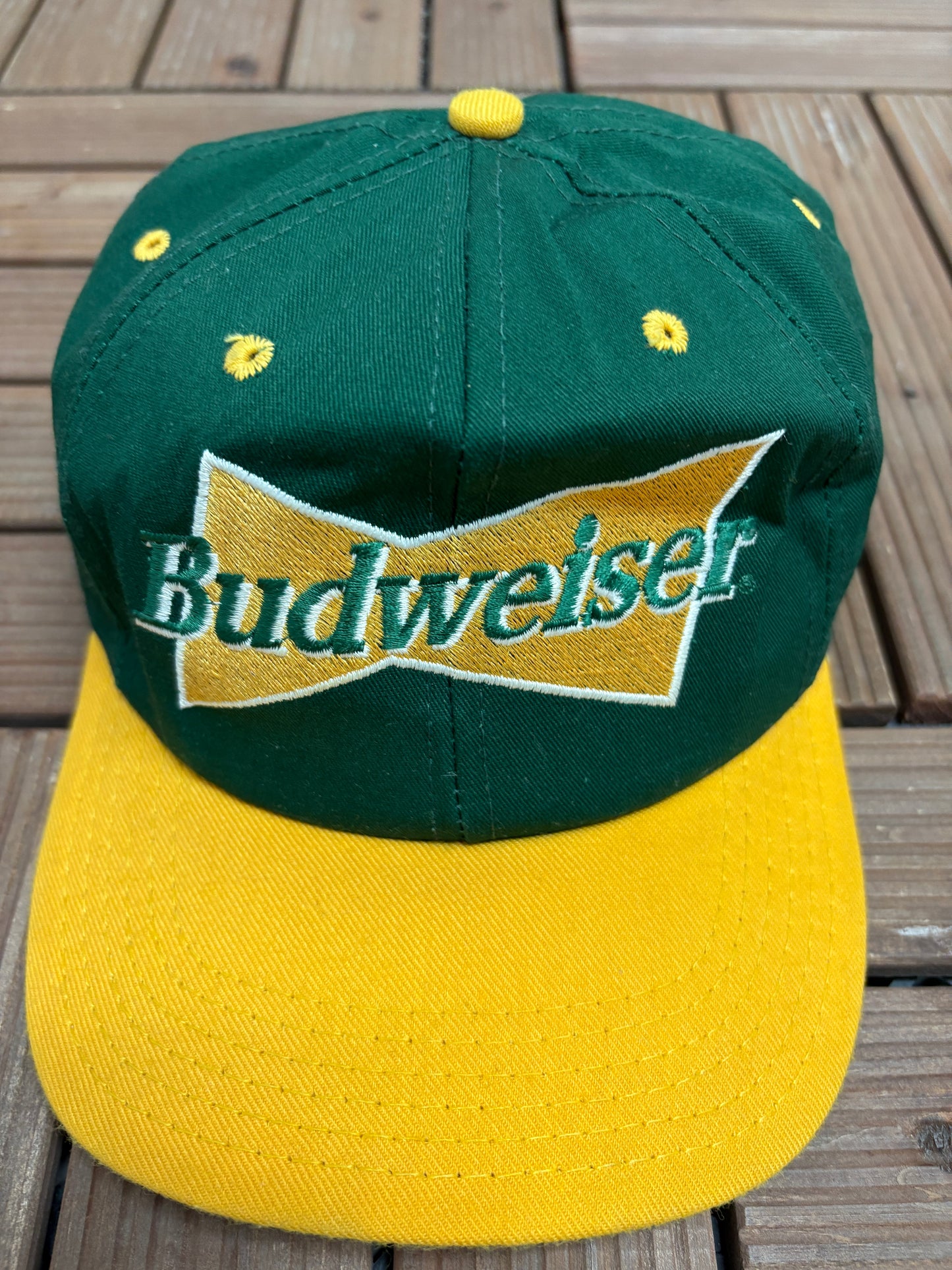 Budweiser Embroidered Graphic Hat | Snap Back | Vintage 1990s Promotional Green Cap |