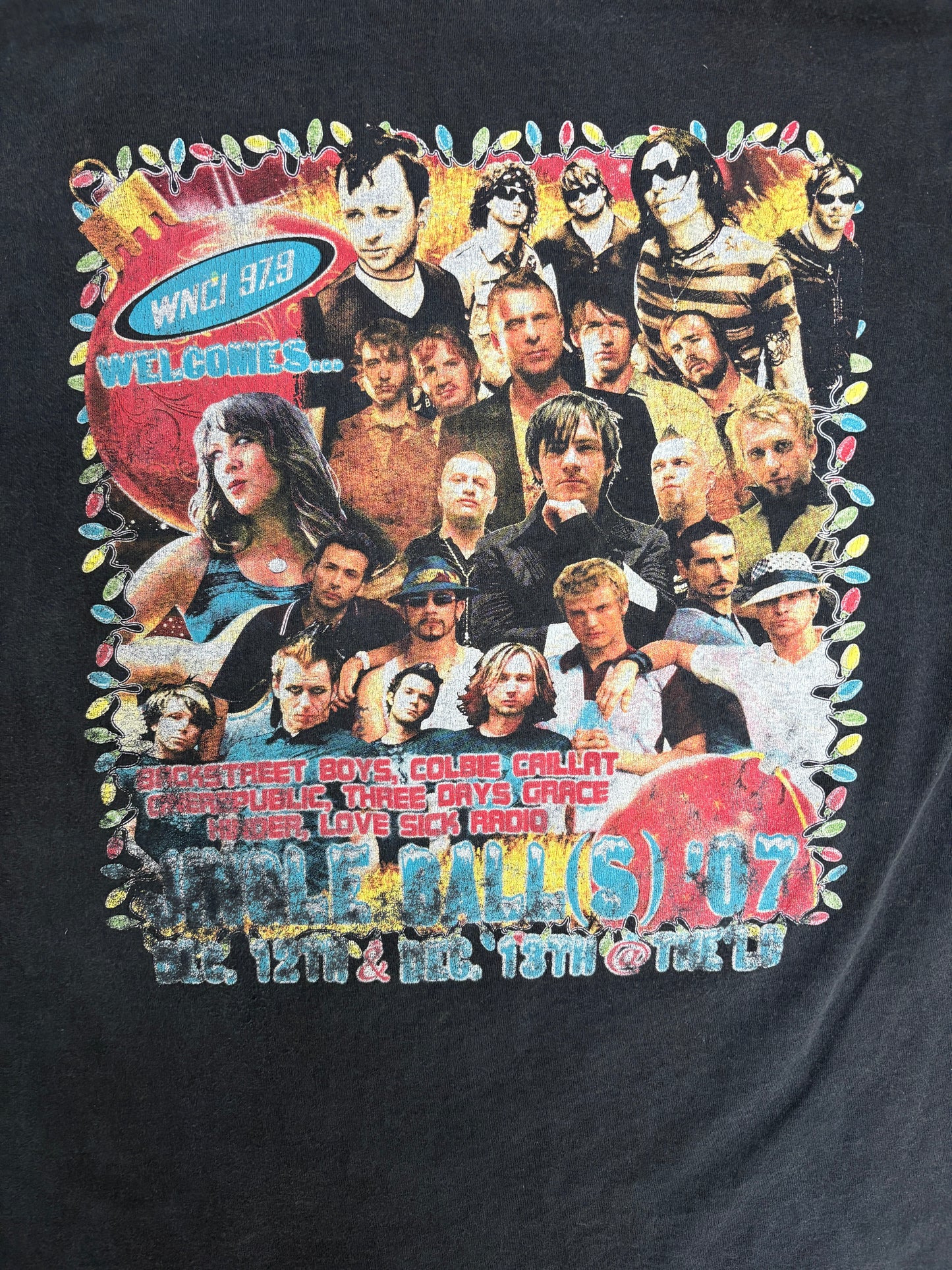 WNCI 97.9 Jingle Ball(s) '07 Graphic Tee | Size Large | Vintage 2000s Radio Promotional Black T-Shirt |