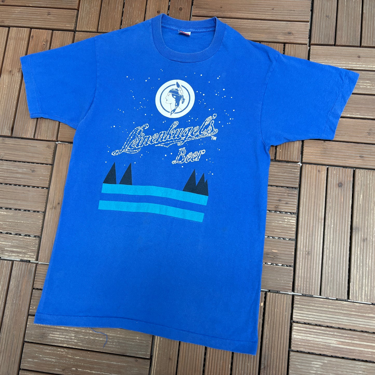 Leinenkugel's Beer Graphic Tee | Size Large | Vintage 1990s Alcohol Promotional Blue T-Shirt |