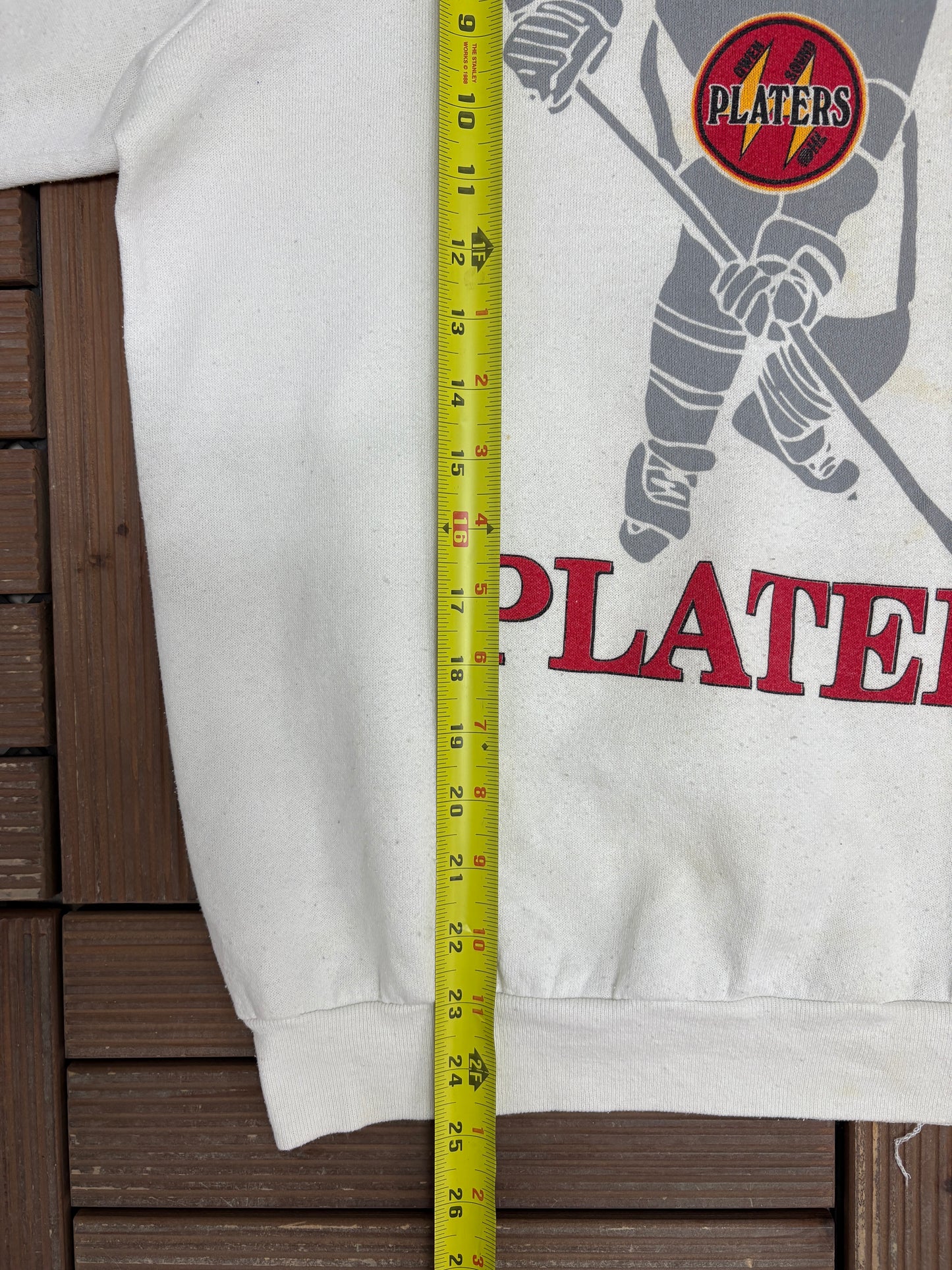 Owen Sound Platers Graphic Crewneck | Size Large | Vintage 1980s OHL Hockey White Crewneck |