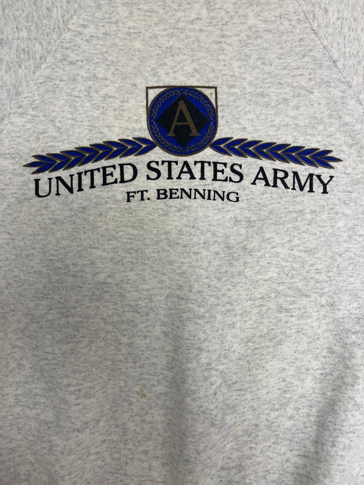 United States Army Ft. Benning Graphic Crewneck | Size Large | Vintage 1990s Made in USA Grey Sweater |