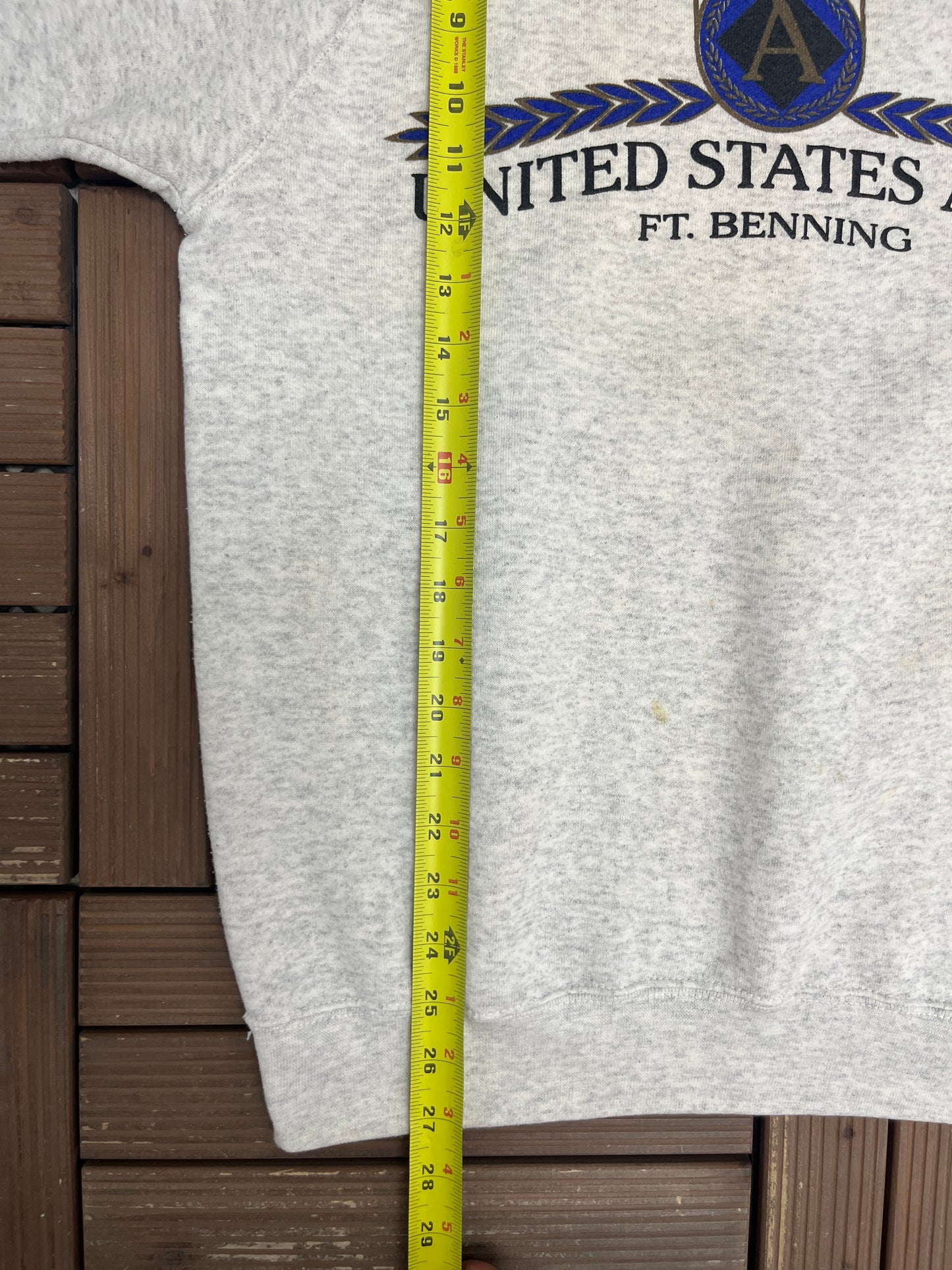 United States Army Ft. Benning Graphic Crewneck | Size Large | Vintage 1990s Made in USA Grey Sweater |