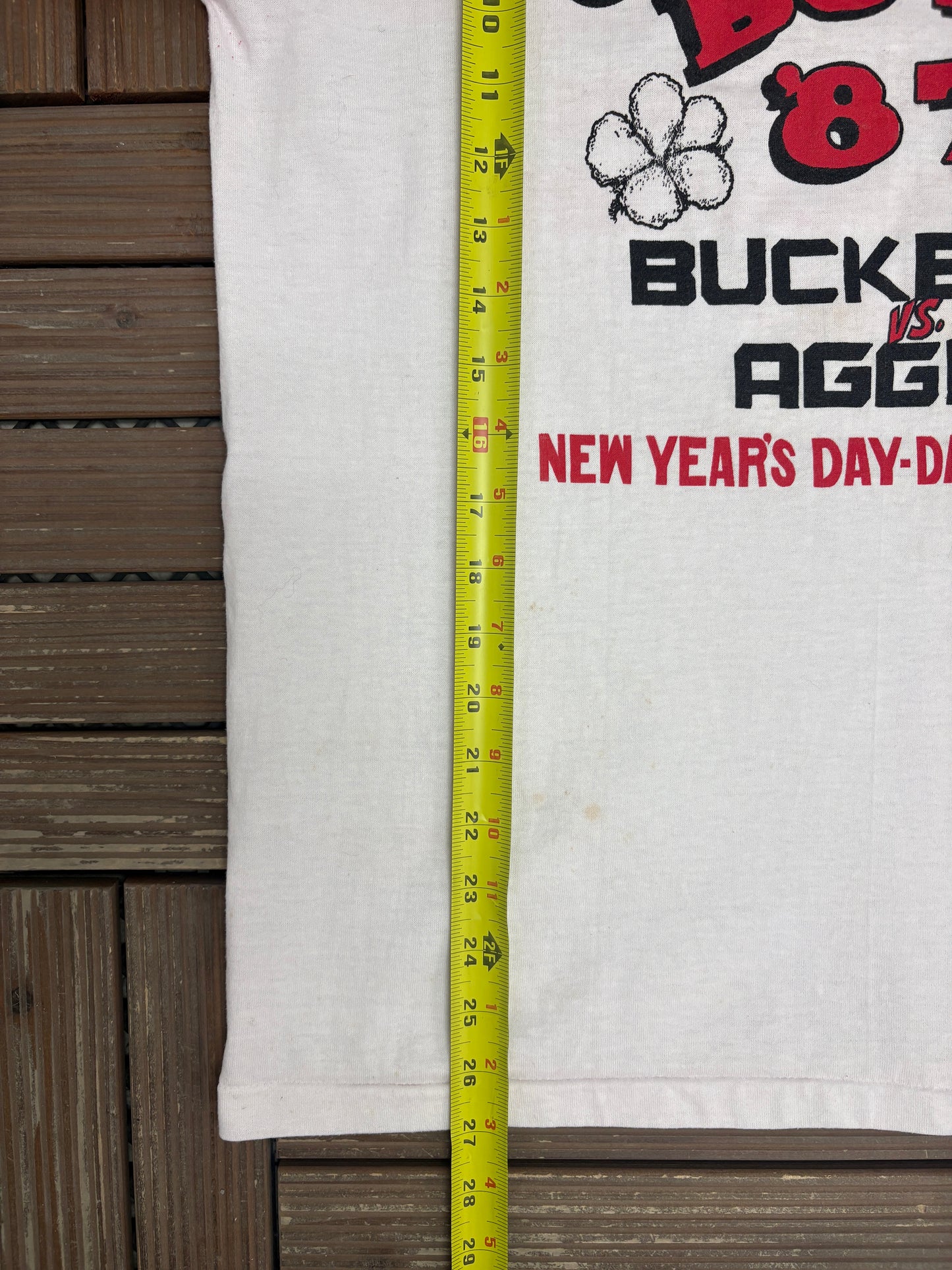 Ohio State Buckeyes vs. Texas A&M Aggies Cotton Bowl '87 Graphic Tee | Size Large | Vintage 1980s College White T-Shirt |