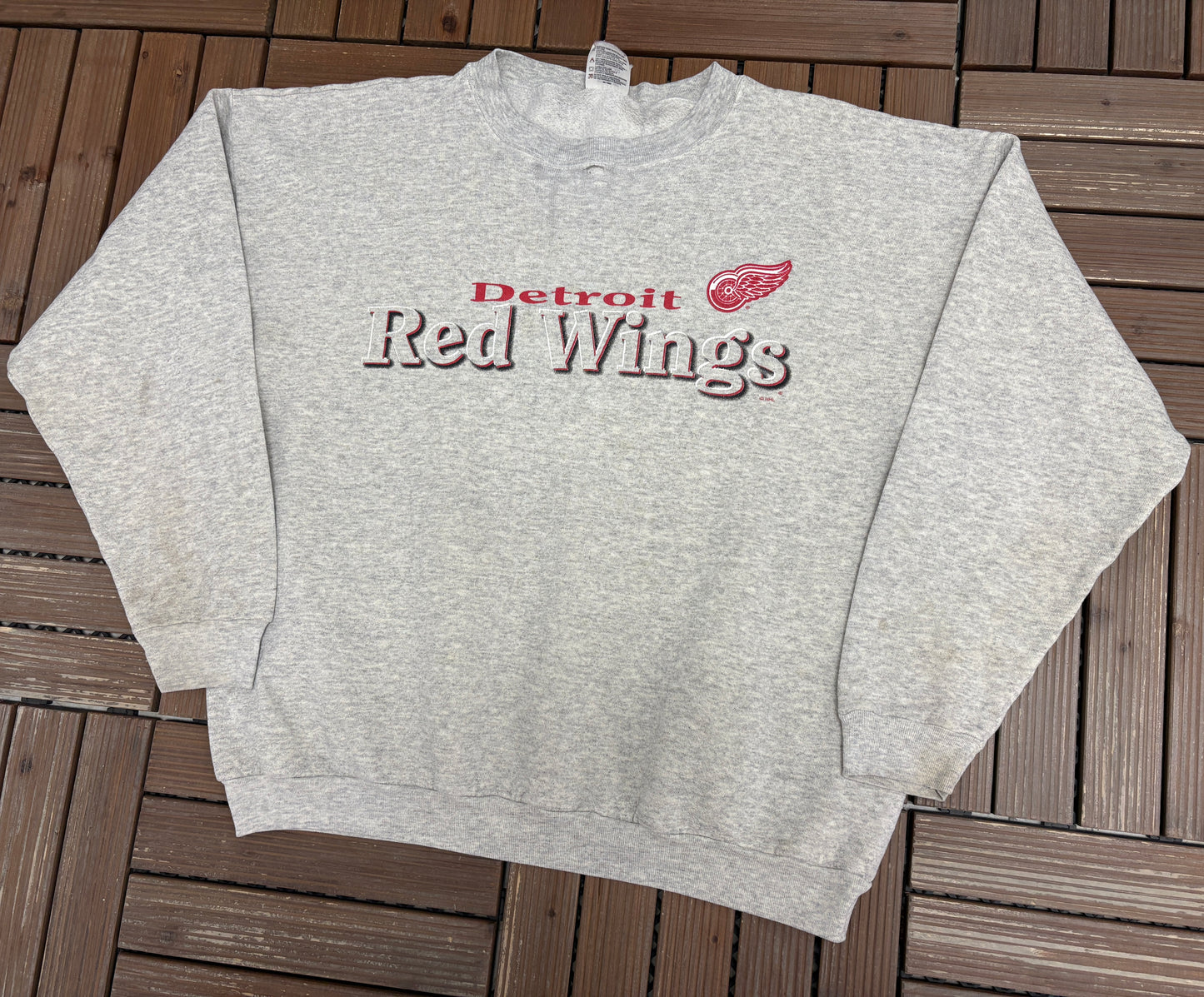 Detroit Red Wings Graphic Crewneck | Size XX-Large | Vintage 1990s NHL Hockey Grey Sweater |