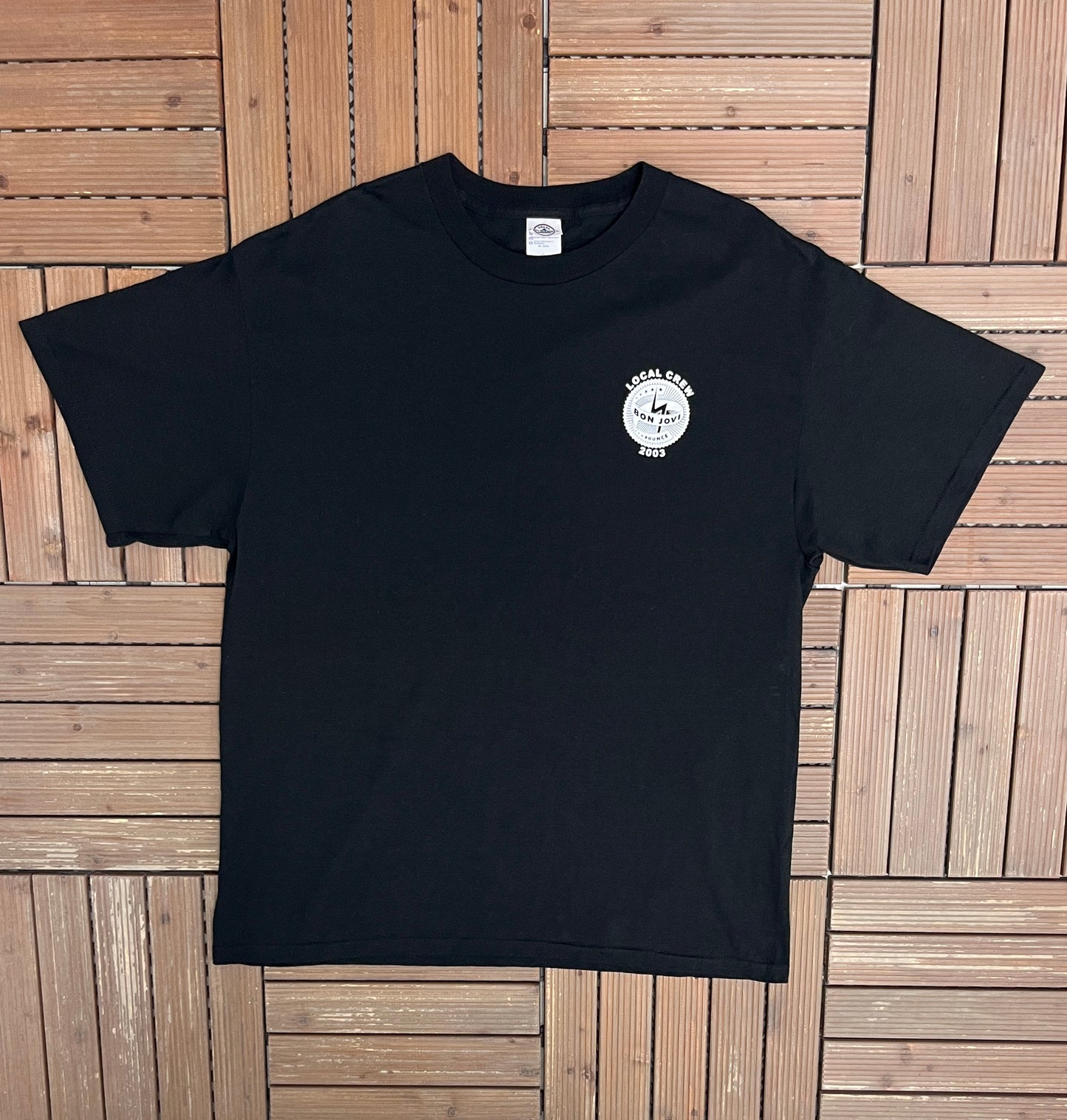 Bon Jovi Local Crew 2003 Tour Graphic Tee | Size X-Large | Vintage 2000s Rock Music Black T-Shirt |