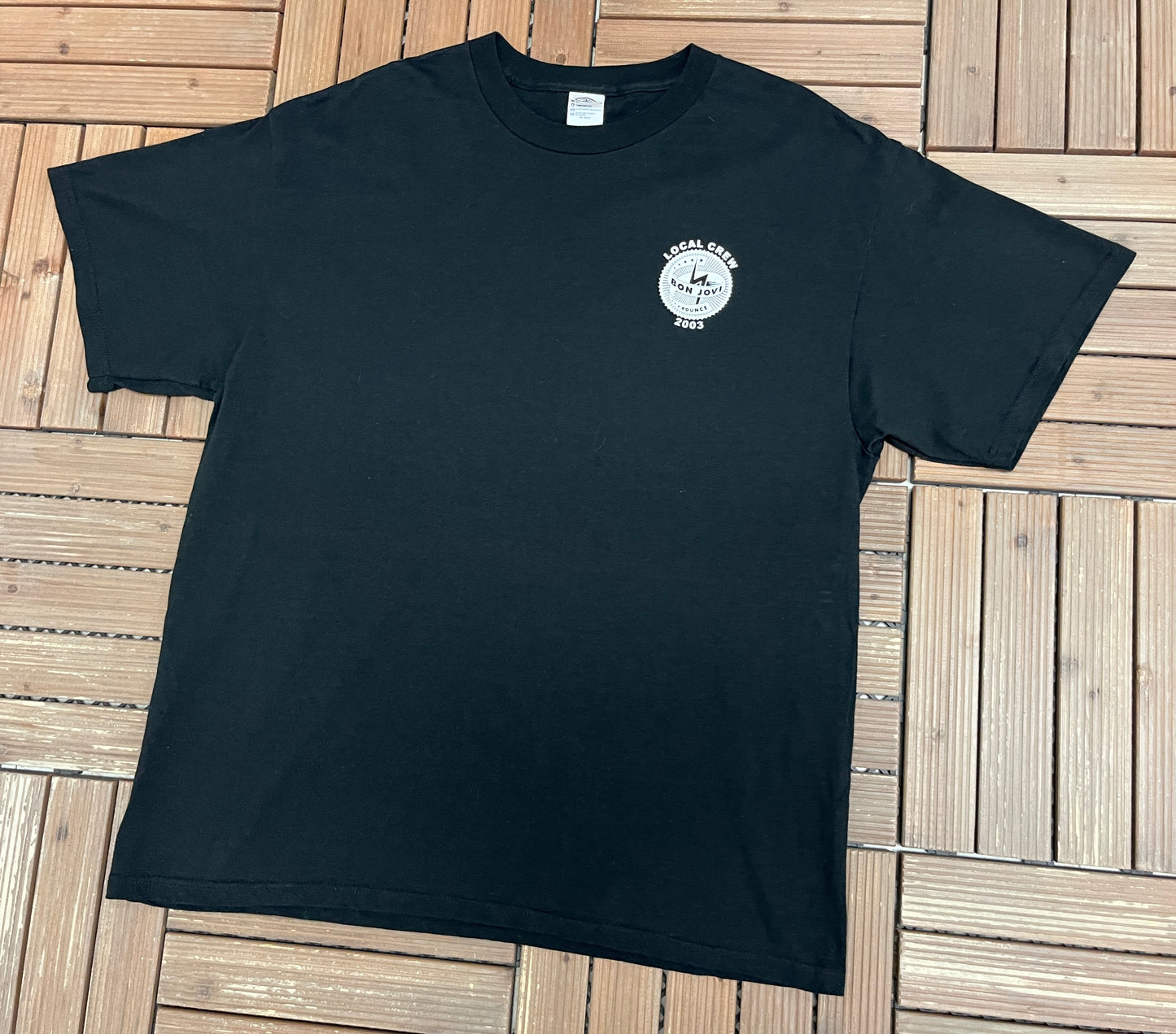 Bon Jovi Local Crew 2003 Tour Graphic Tee | Size X-Large | Vintage 2000s Rock Music Black T-Shirt |
