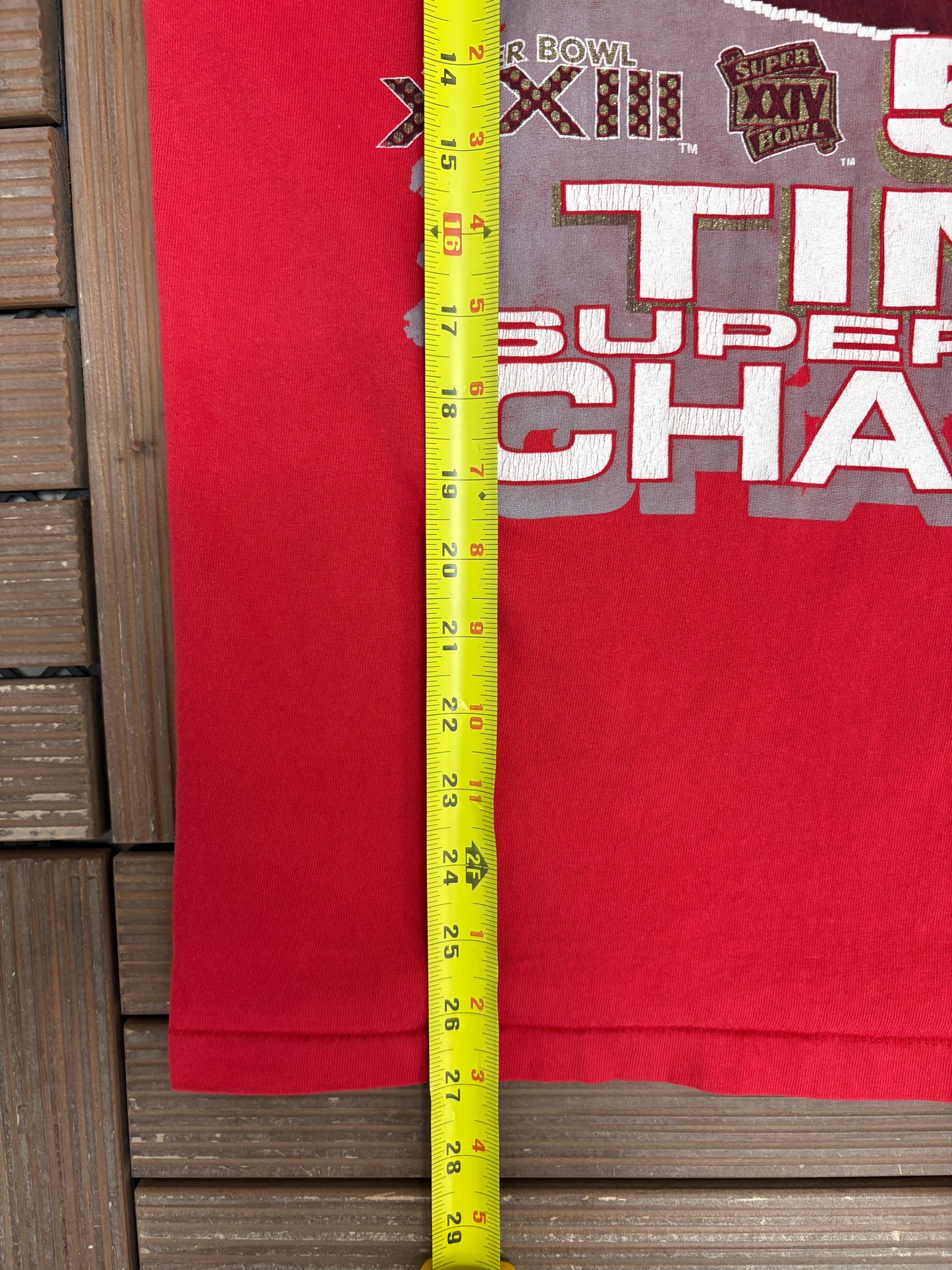 San Francisco 49ers 5 Time Super Bowl Champions Graphic Tee | Size Large | Vintage 1990s NFL Football Red T-Shirt |