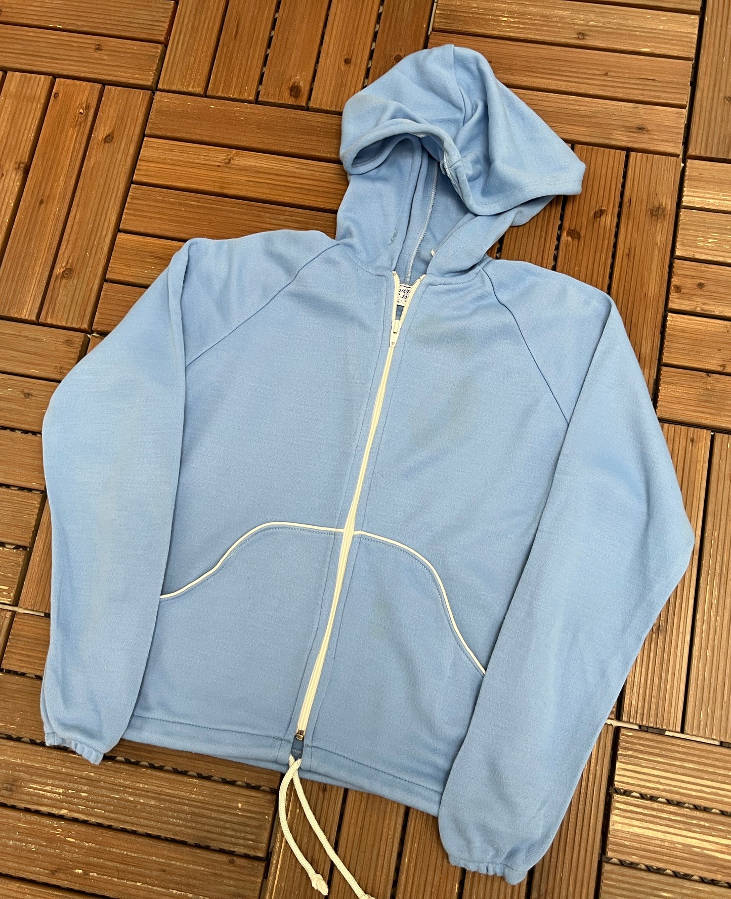 Court Casuals Blank Blue Zip Up Hoodie | Size Medium | Vintage 1990s Blank Light Blue Sweatshirt |