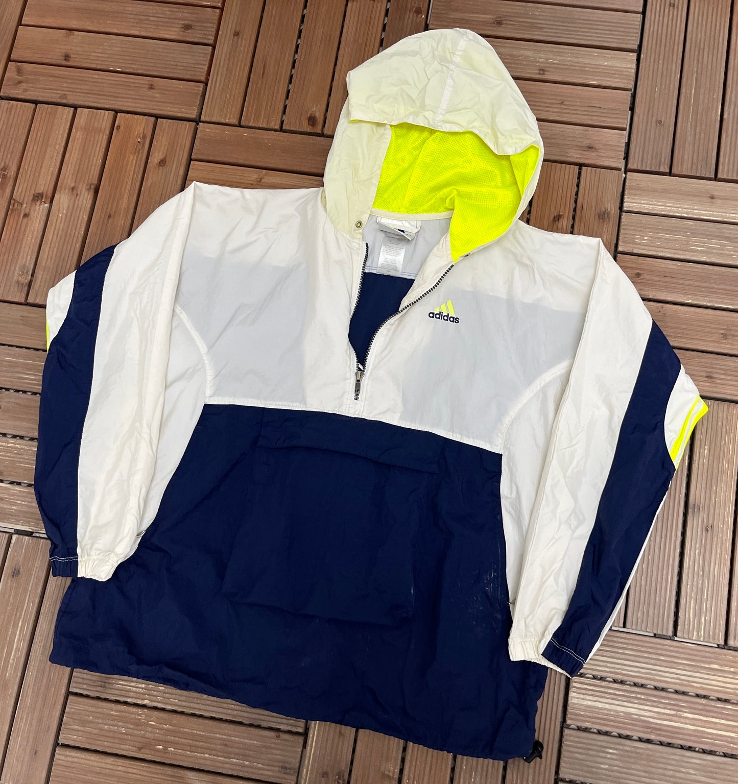 Adidas Embroidered Logo Graphic Windbreaker | Size Large | Vintage 2000s Adidas White Jacket |