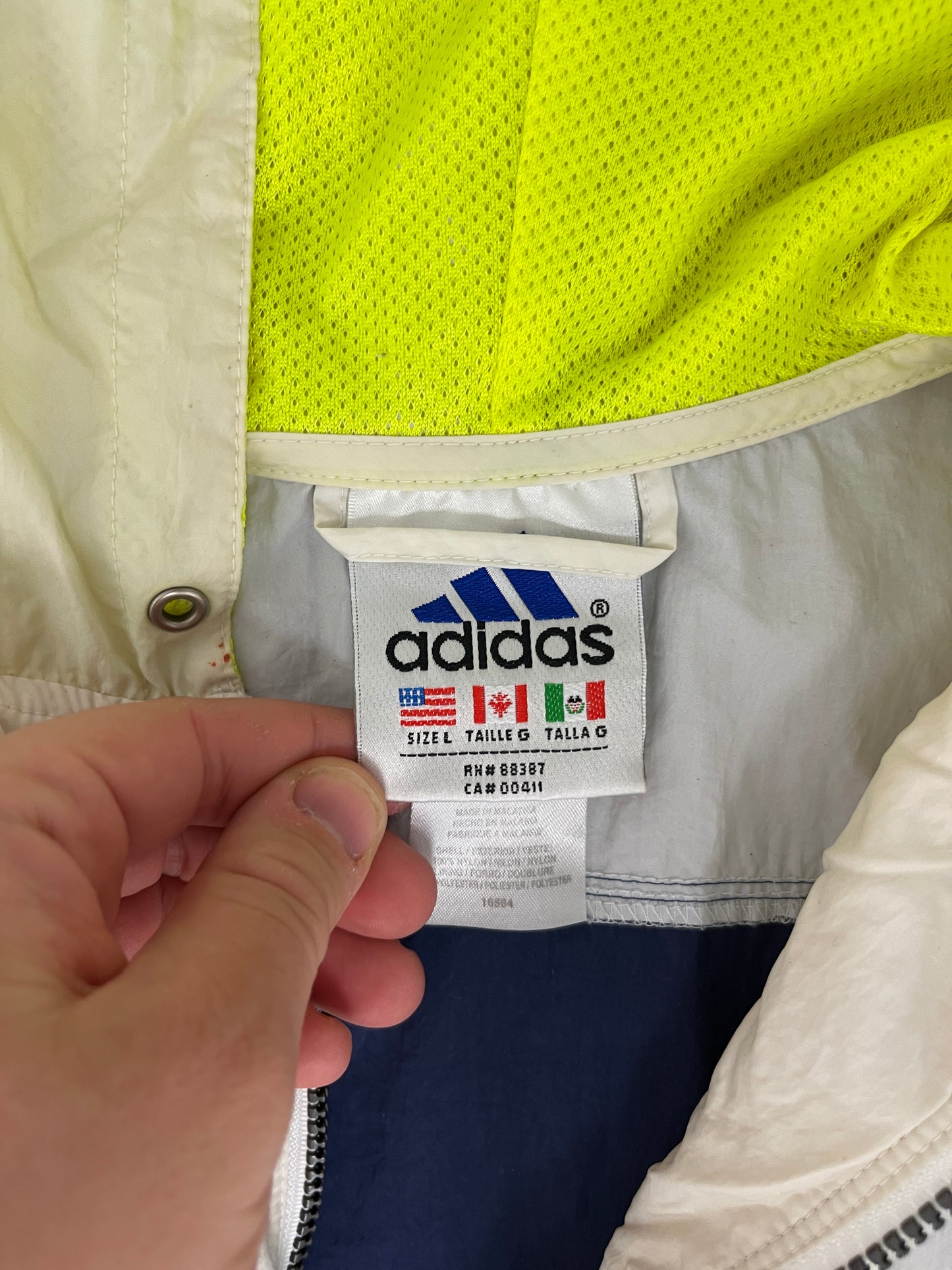 Adidas Embroidered Logo Graphic Windbreaker | Size Large | Vintage 2000s Adidas White Jacket |