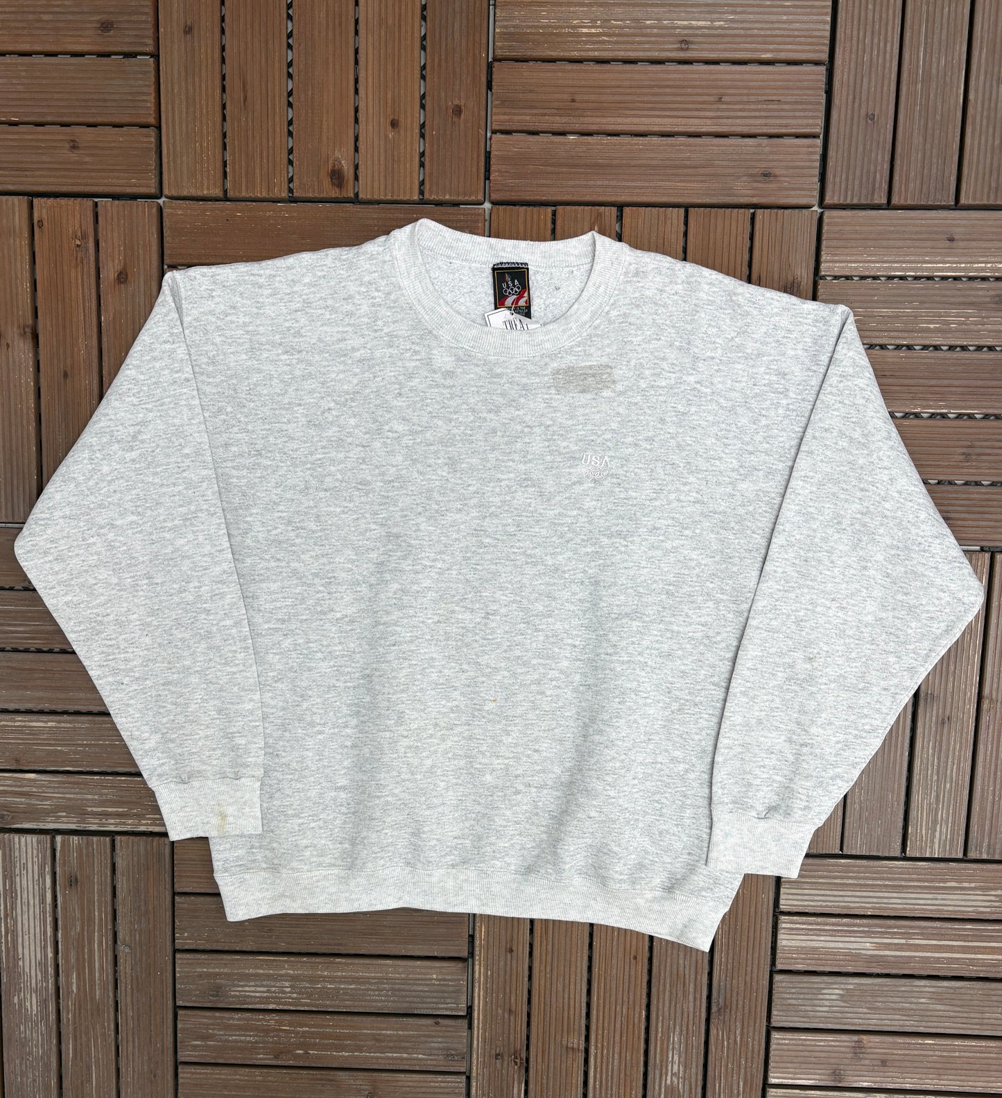 Atlanta Olympics '96 Graphic Crewneck | Size Large | Vintage 1990s Olympics Promotional Grey Sweater |