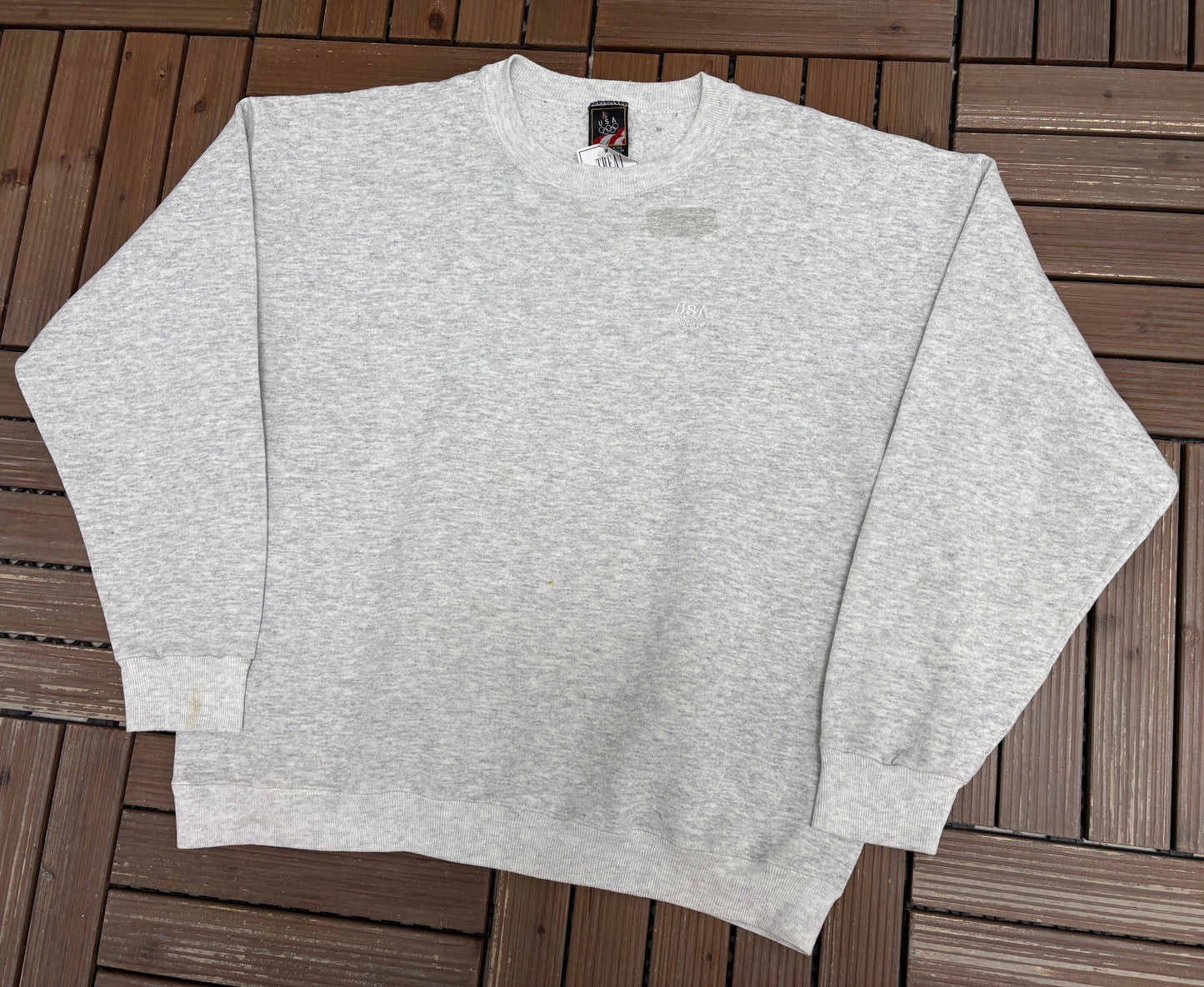 Atlanta Olympics '96 Graphic Crewneck | Size Large | Vintage 1990s Olympics Promotional Grey Sweater |