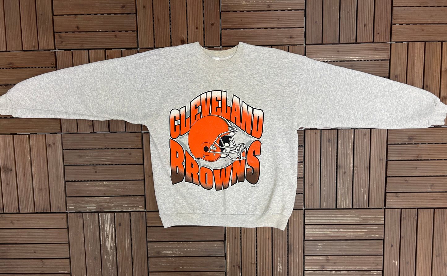 Cleveland Browns Graphic Crewneck | Size X-Large | Vintage 1990s NFL Football Grey Sweater |