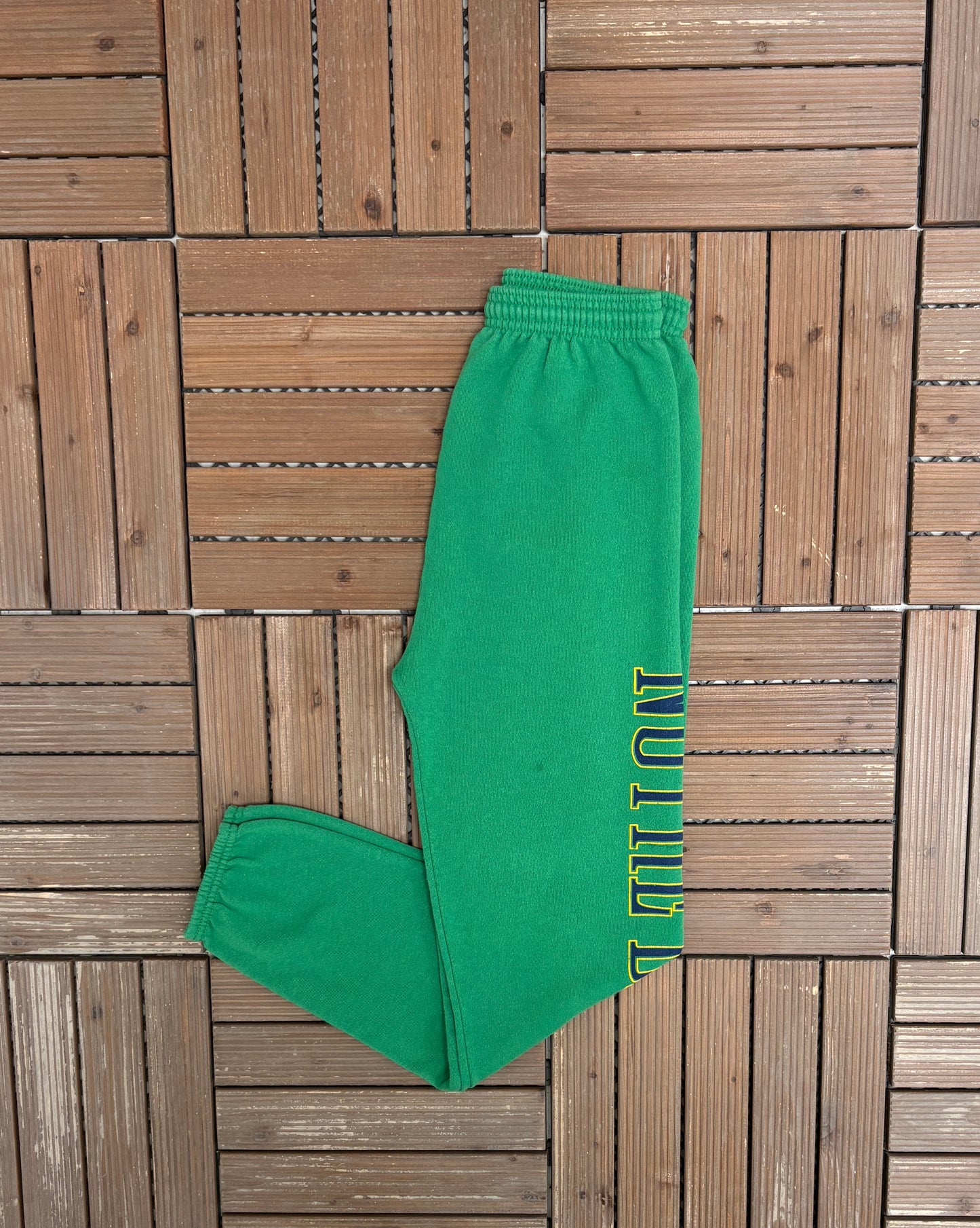 Notre Dame Fighting Irish Graphic Sweat Pants | Size Small | Vintage 1990s College Football Green Sweat Pants |
