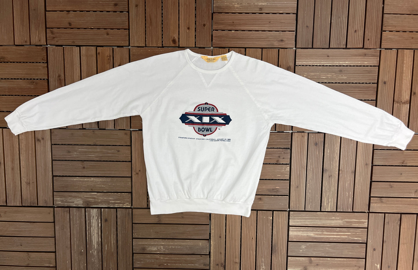 Super Bowl XIX Graphic Crewneck | Size Large | Vintage 1980s NFL Football White Sweater |