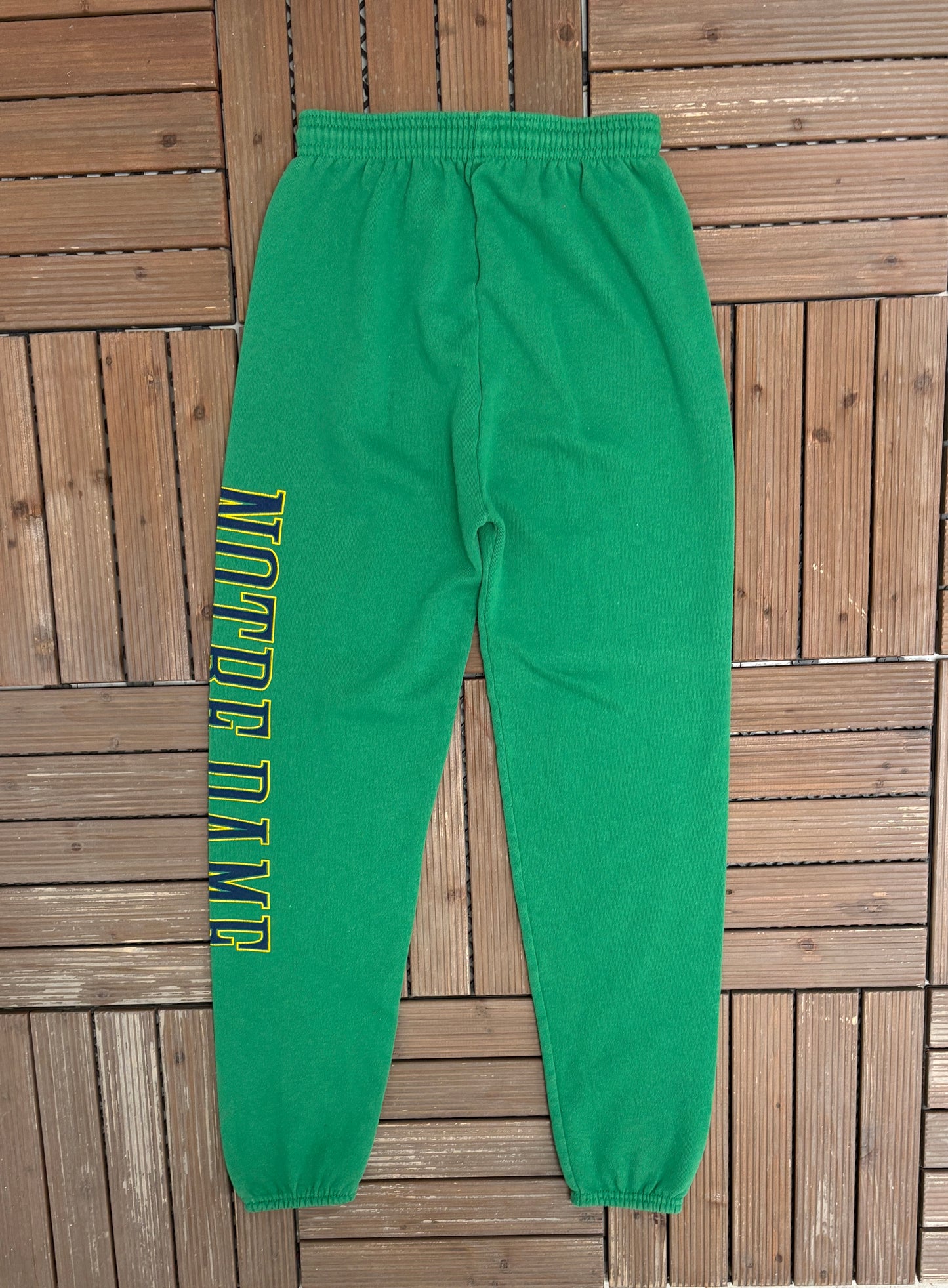 Notre Dame Fighting Irish Graphic Sweat Pants | Size Small | Vintage 1990s College Football Green Sweat Pants |