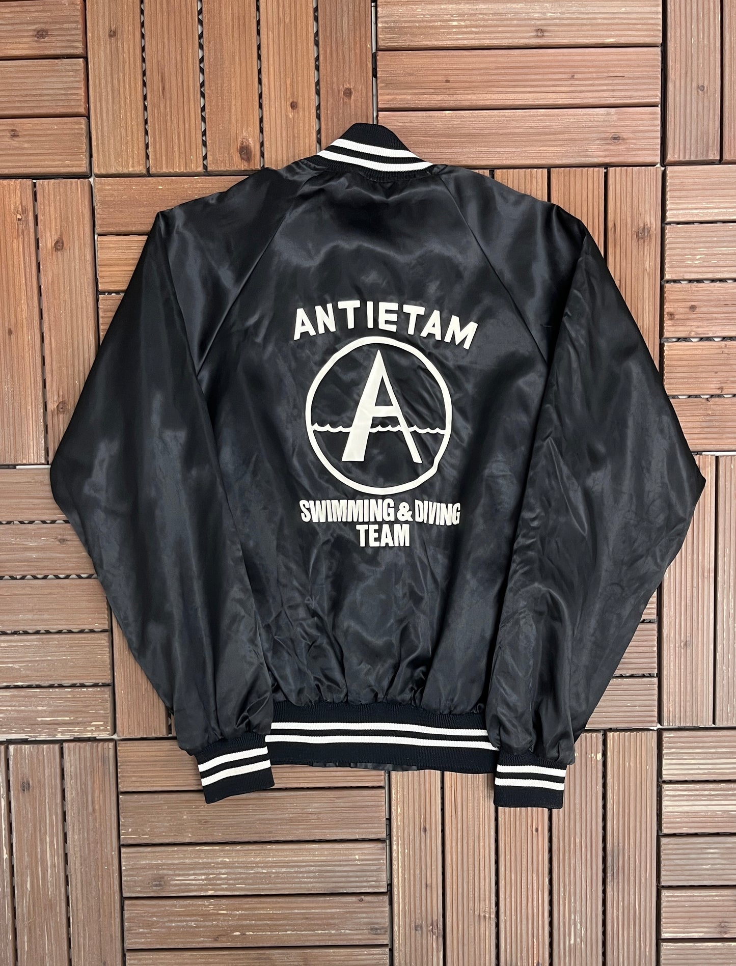 Antietam Swimming & Diving Team Varsity Jacket | Size Small | Vintage 1990s Black Varsity Bomber Coat |