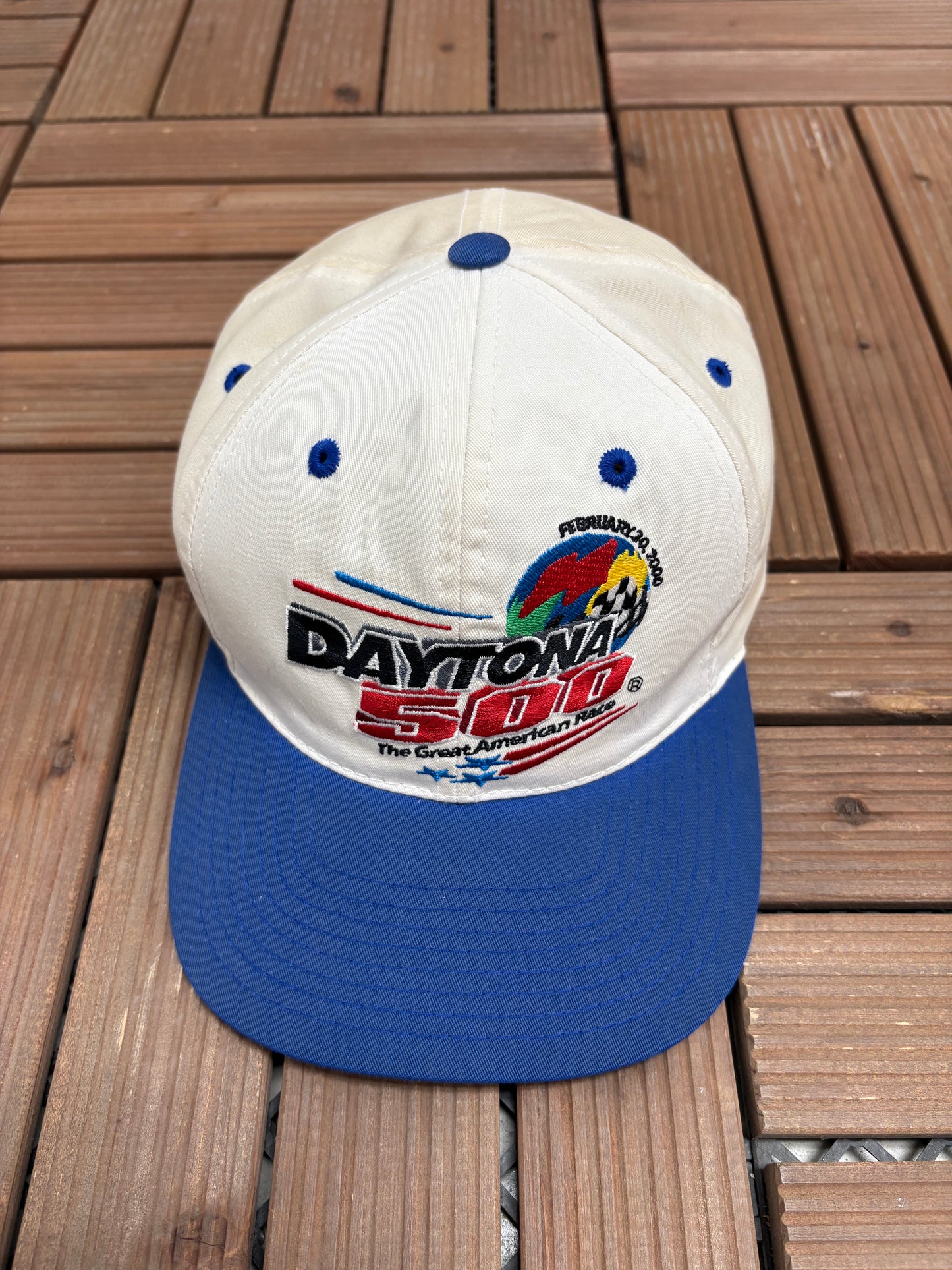 Daytona 500 Embroidered Graphic Hat | Snap Back | Vintage 2000s Motorcycle White Cap |