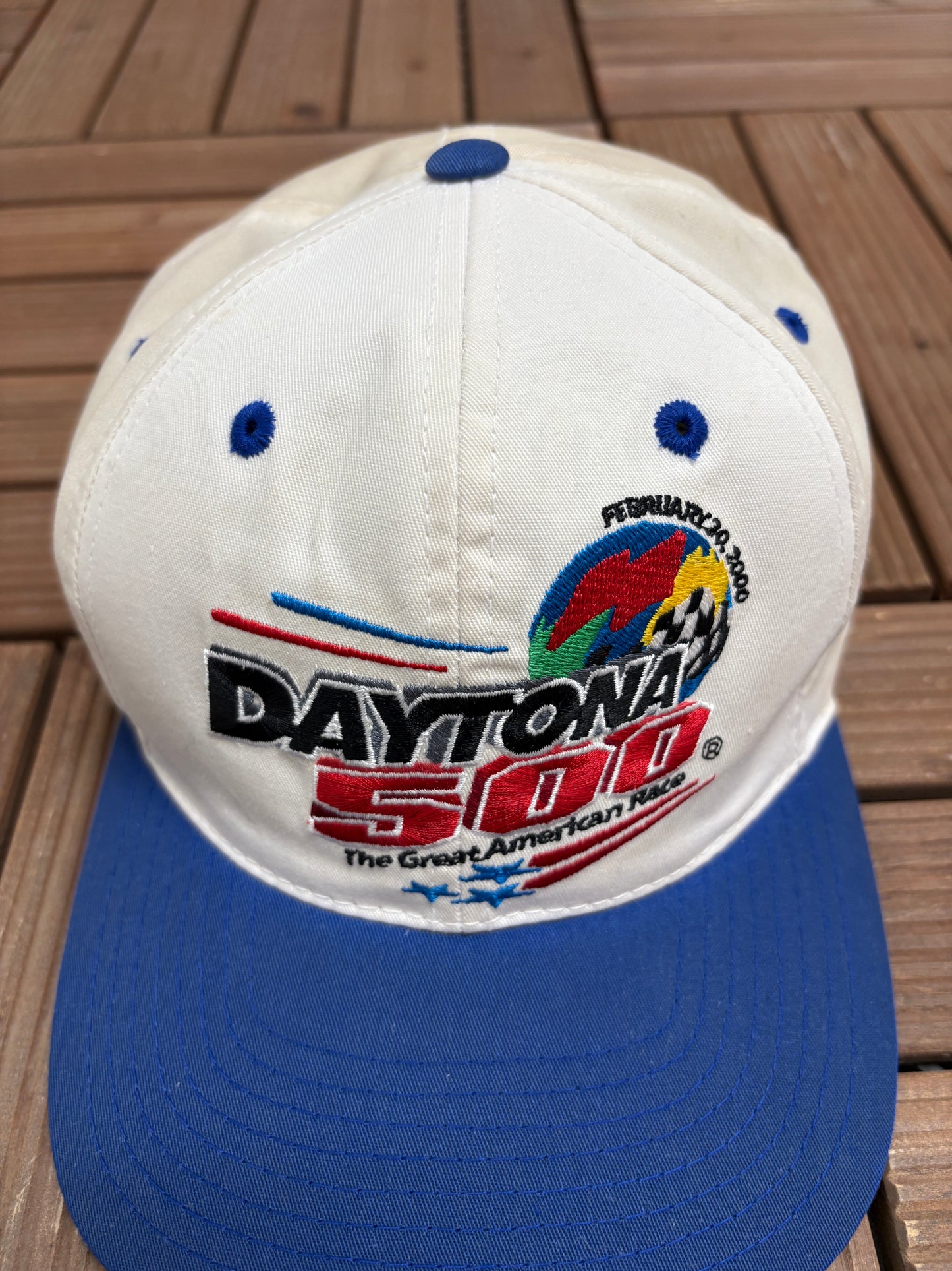 Daytona 500 Embroidered Graphic Hat | Snap Back | Vintage 2000s Motorcycle White Cap |