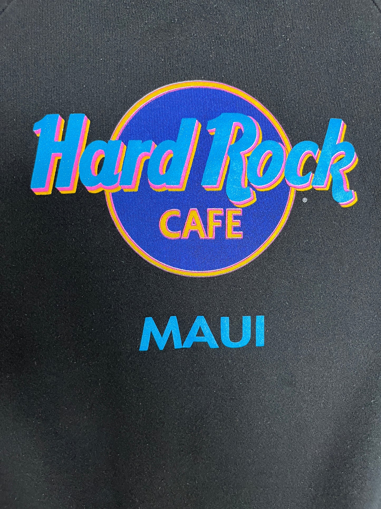 Hard Rock Cafe Maui Graphic Crewneck | Size X-Large | Vintage 1980s Promotional Black Sweater |