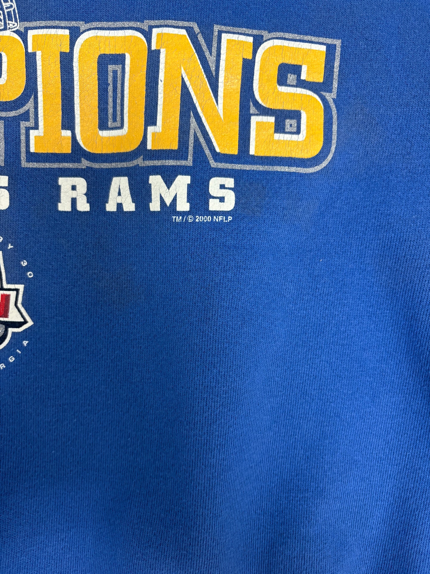 St. Louis Rams Super Bowl XXXIV Champions Graphic Crewneck | Size X-Large | Vintage 2000s NFL Football Blue Sweater |